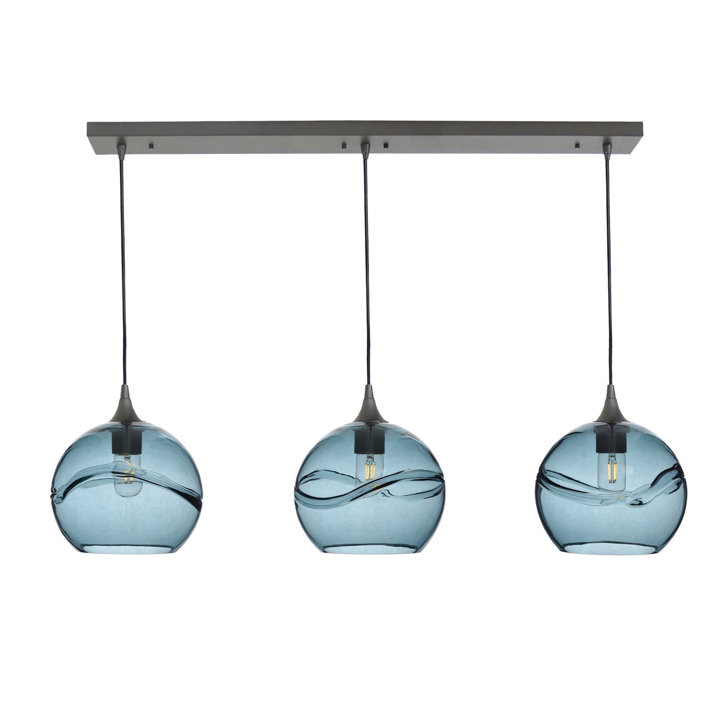 768 3 Pendant Linear Chandelier-Glass-Bicycle Glass Co - Hotshop-Antique Bronze - 4ft Cord-Swell-Slate Gray-Bicycle Glass Co