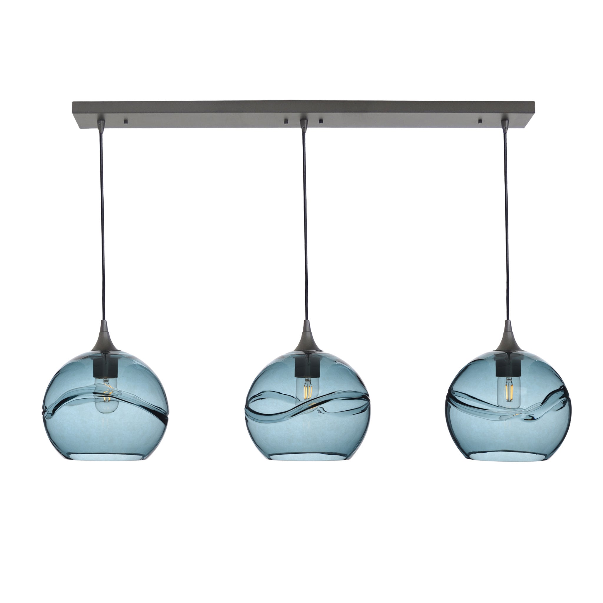 768 3 Pendant Linear Chandelier-Glass-Bicycle Glass Co - Hotshop-Antique Bronze - 4ft Cord-Swell-Slate Gray-Bicycle Glass Co