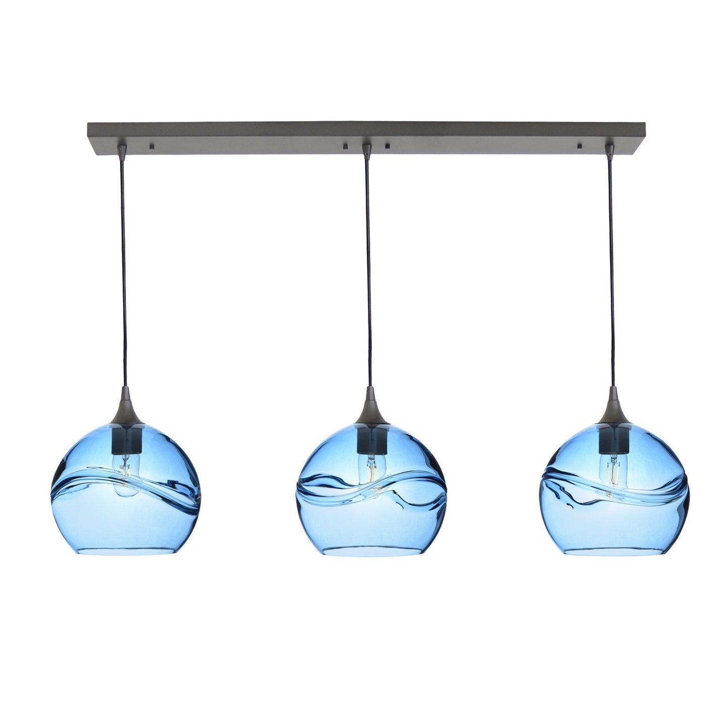 768 3 Pendant Linear Chandelier-Glass-Bicycle Glass Co - Hotshop-Antique Bronze - 4ft Cord-Swell-Steel Blue-Bicycle Glass Co