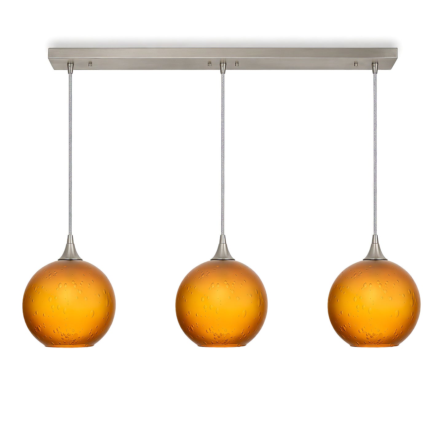 768 3 Pendant Linear Chandelier-Glass-Bicycle Glass Co - Hotshop-Brushed Nickel - 4ft Cord-Celestial-Golden Amber-Bicycle Glass Co