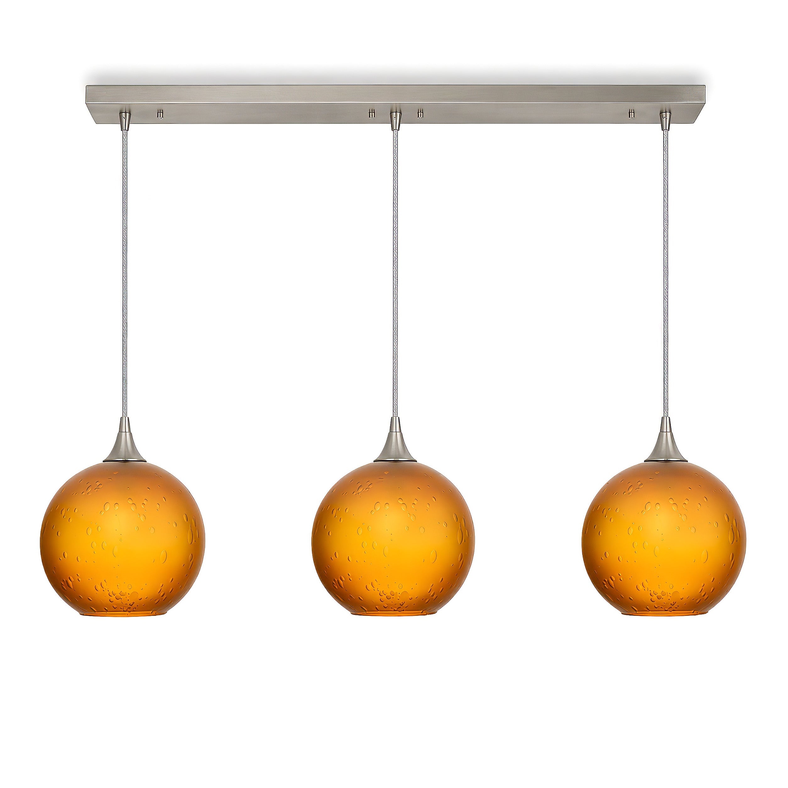 768 3 Pendant Linear Chandelier-Glass-Bicycle Glass Co - Hotshop-Brushed Nickel - 4ft Cord-Celestial-Golden Amber-Bicycle Glass Co