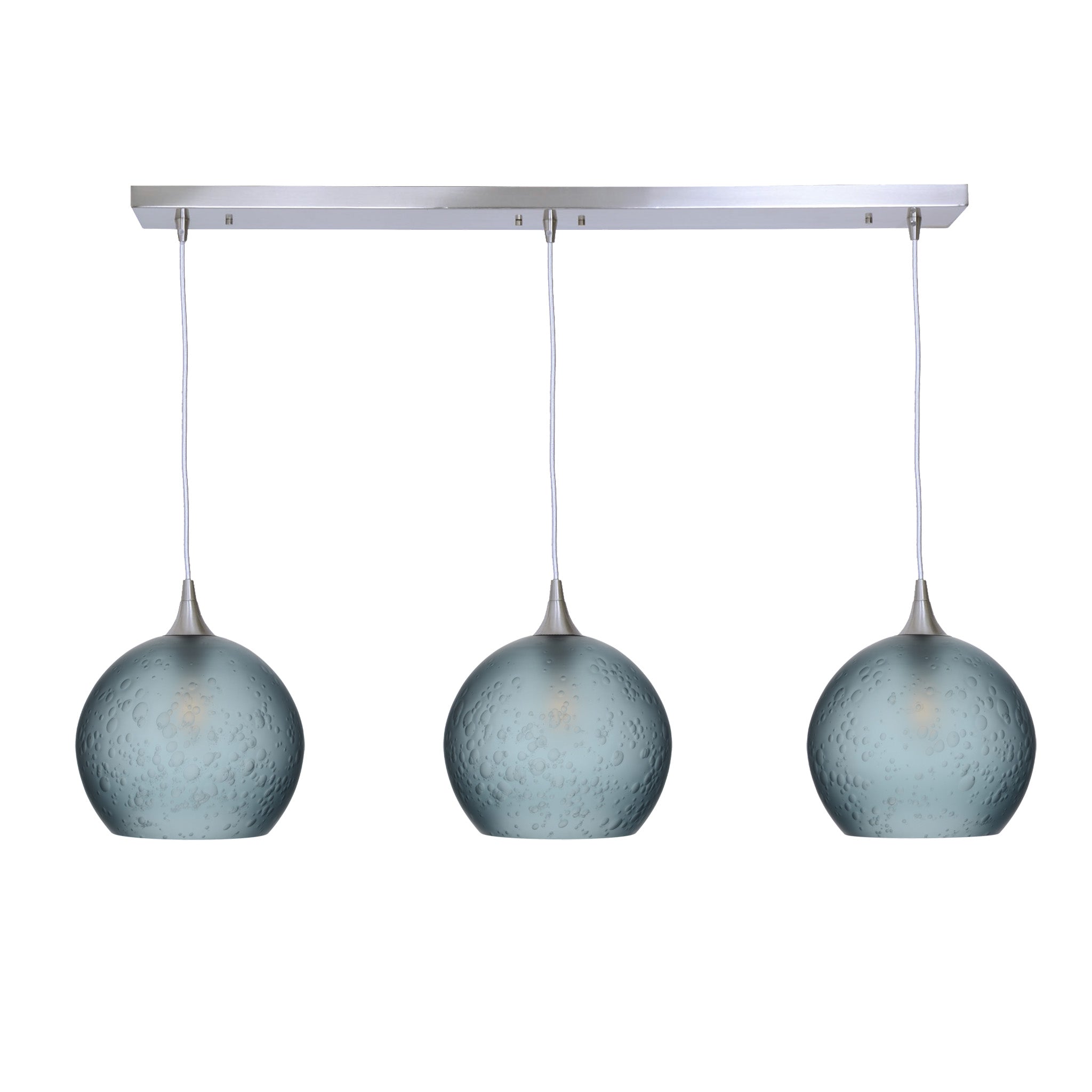 768 3 Pendant Linear Chandelier-Glass-Bicycle Glass Co - Hotshop-Brushed Nickel - 4ft Cord-Celestial-Slate Gray-Bicycle Glass Co