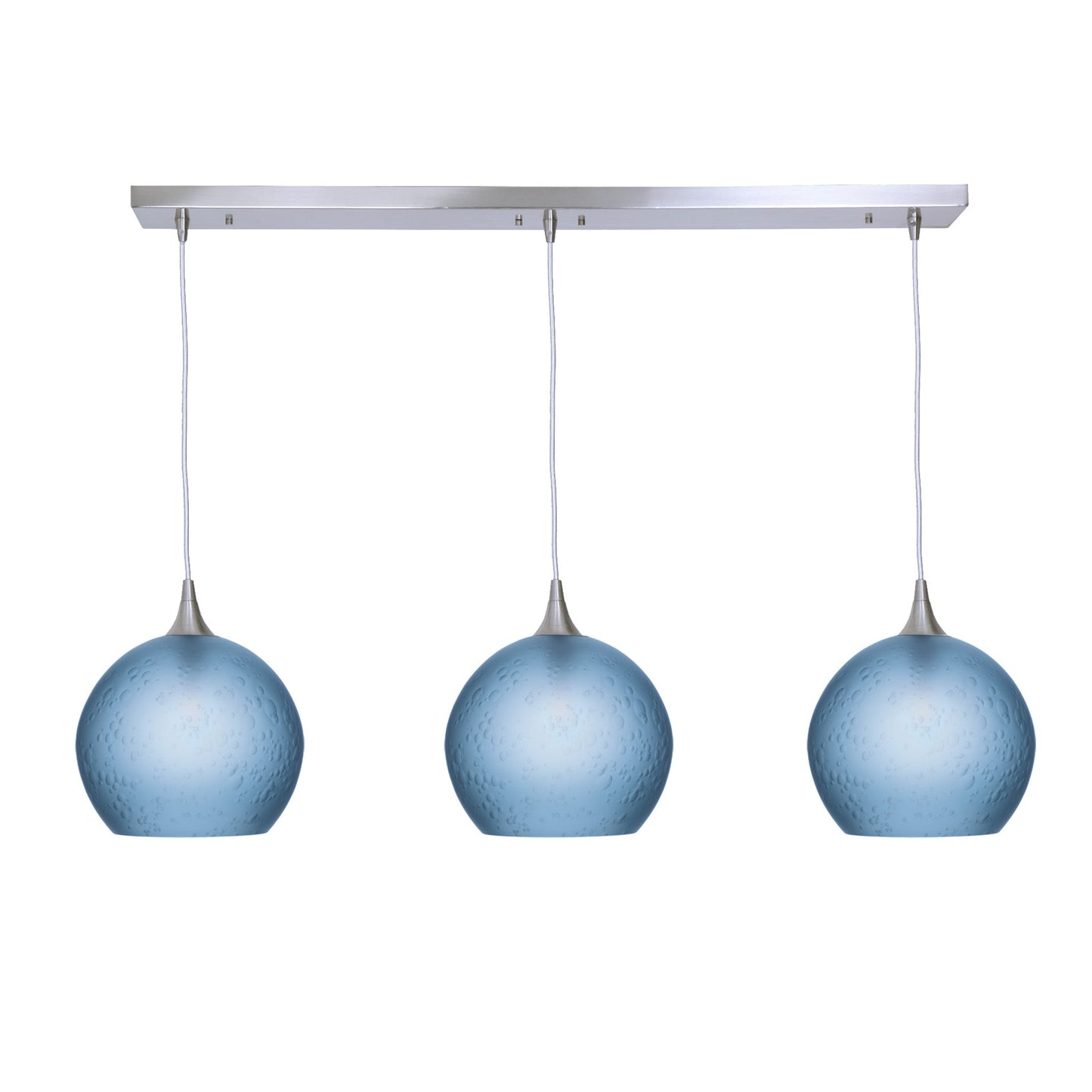 768 3 Pendant Linear Chandelier-Glass-Bicycle Glass Co - Hotshop-Brushed Nickel - 4ft Cord-Celestial-Steel Blue-Bicycle Glass Co