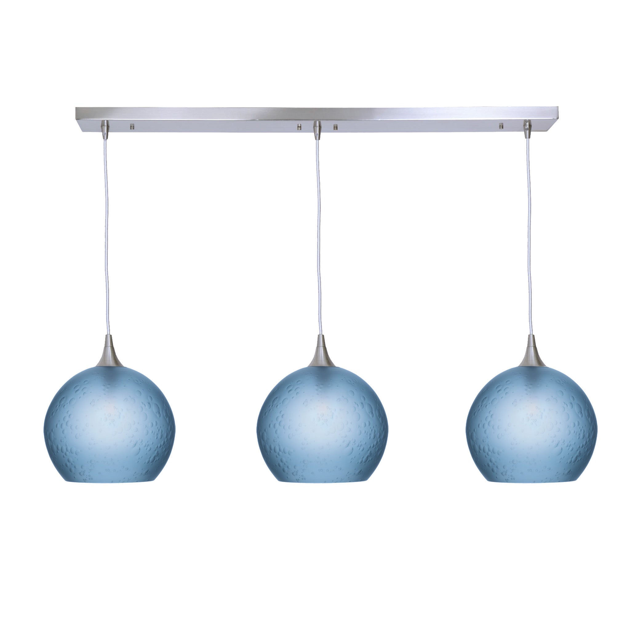 768 3 Pendant Linear Chandelier-Glass-Bicycle Glass Co - Hotshop-Brushed Nickel - 4ft Cord-Celestial-Steel Blue-Bicycle Glass Co