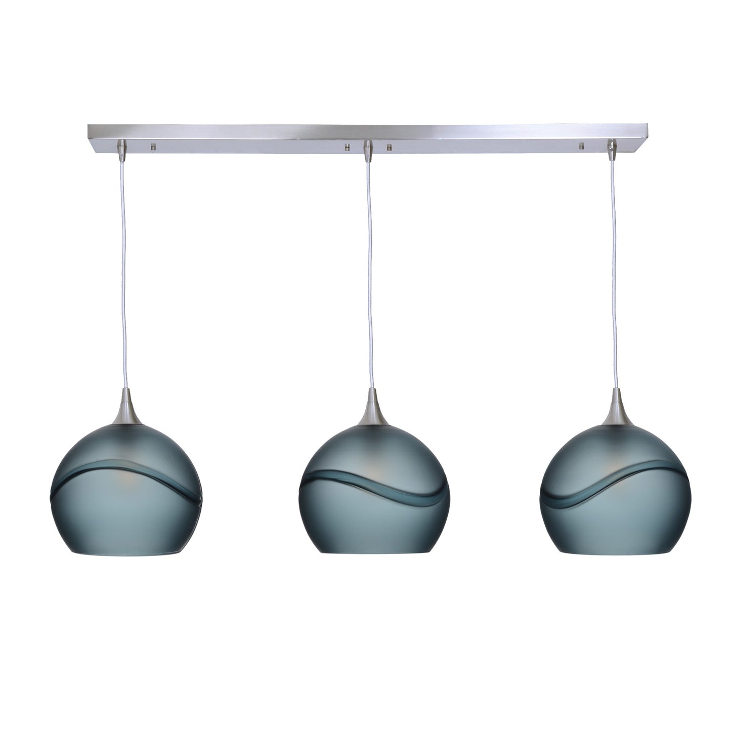 768 3 Pendant Linear Chandelier-Glass-Bicycle Glass Co - Hotshop-Brushed Nickel - 4ft Cord-Glacial-Slate Gray-Bicycle Glass Co