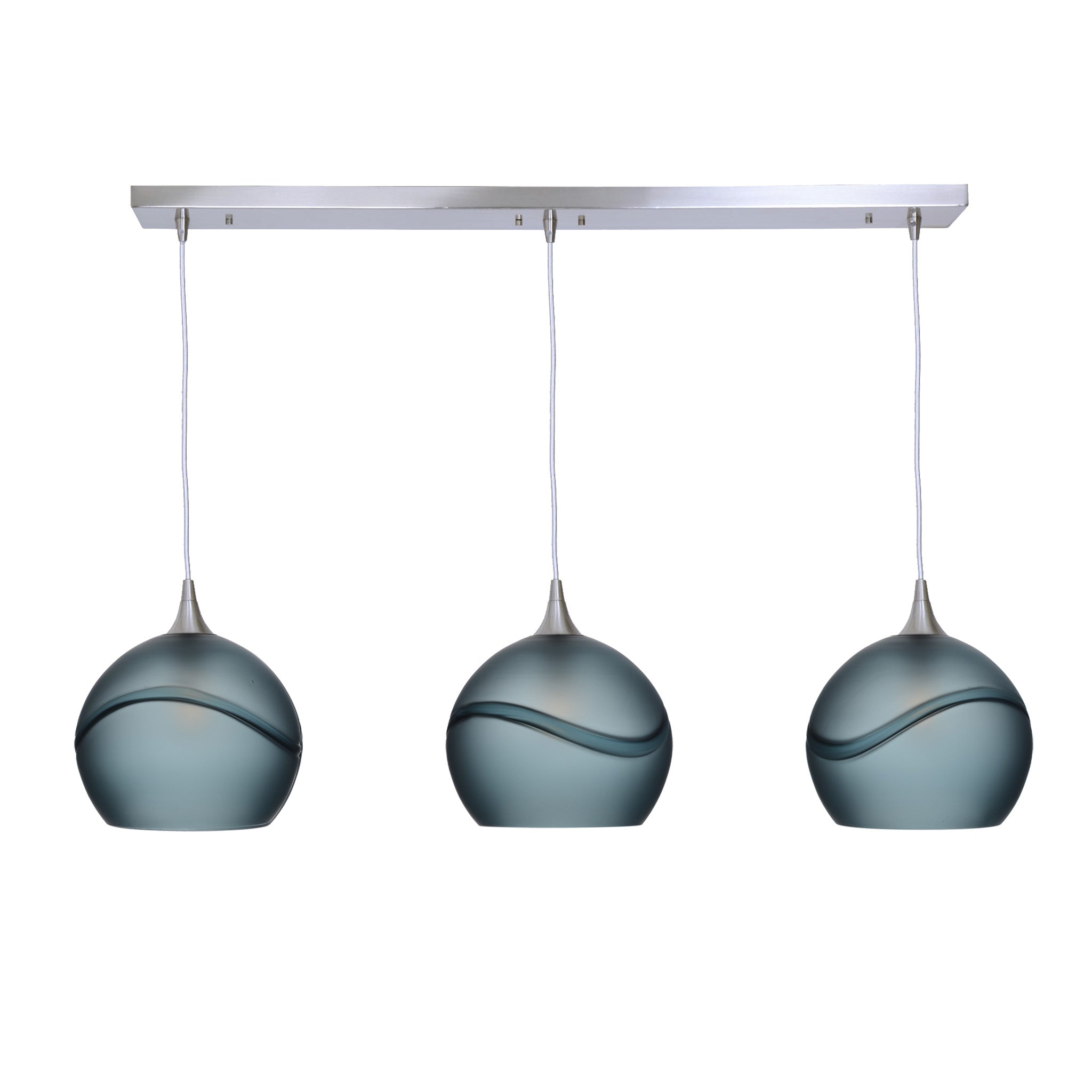 768 3 Pendant Linear Chandelier-Glass-Bicycle Glass Co - Hotshop-Brushed Nickel - 4ft Cord-Glacial-Slate Gray-Bicycle Glass Co
