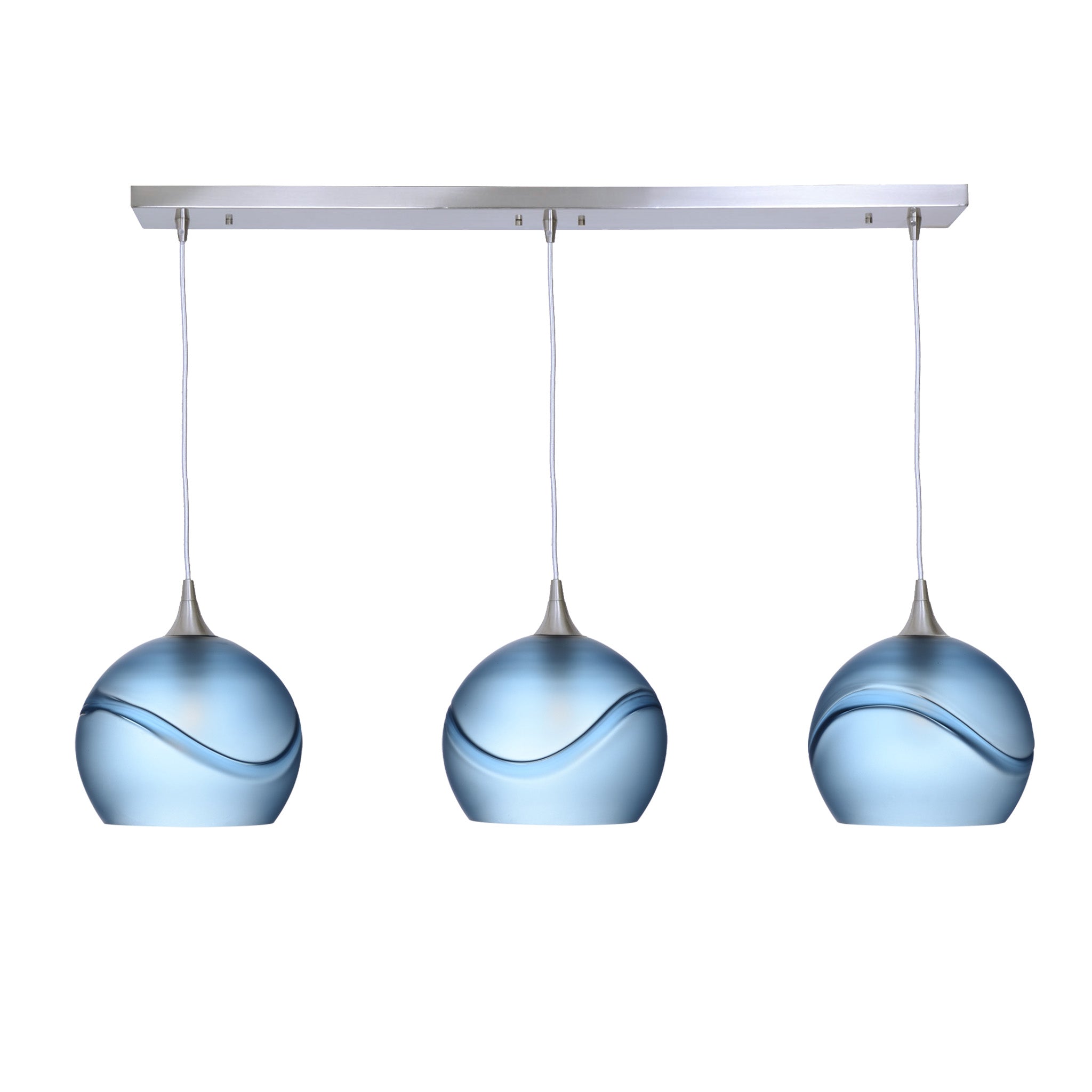 768 3 Pendant Linear Chandelier-Glass-Bicycle Glass Co - Hotshop-Brushed Nickel - 4ft Cord-Glacial-Steel Blue-Bicycle Glass Co