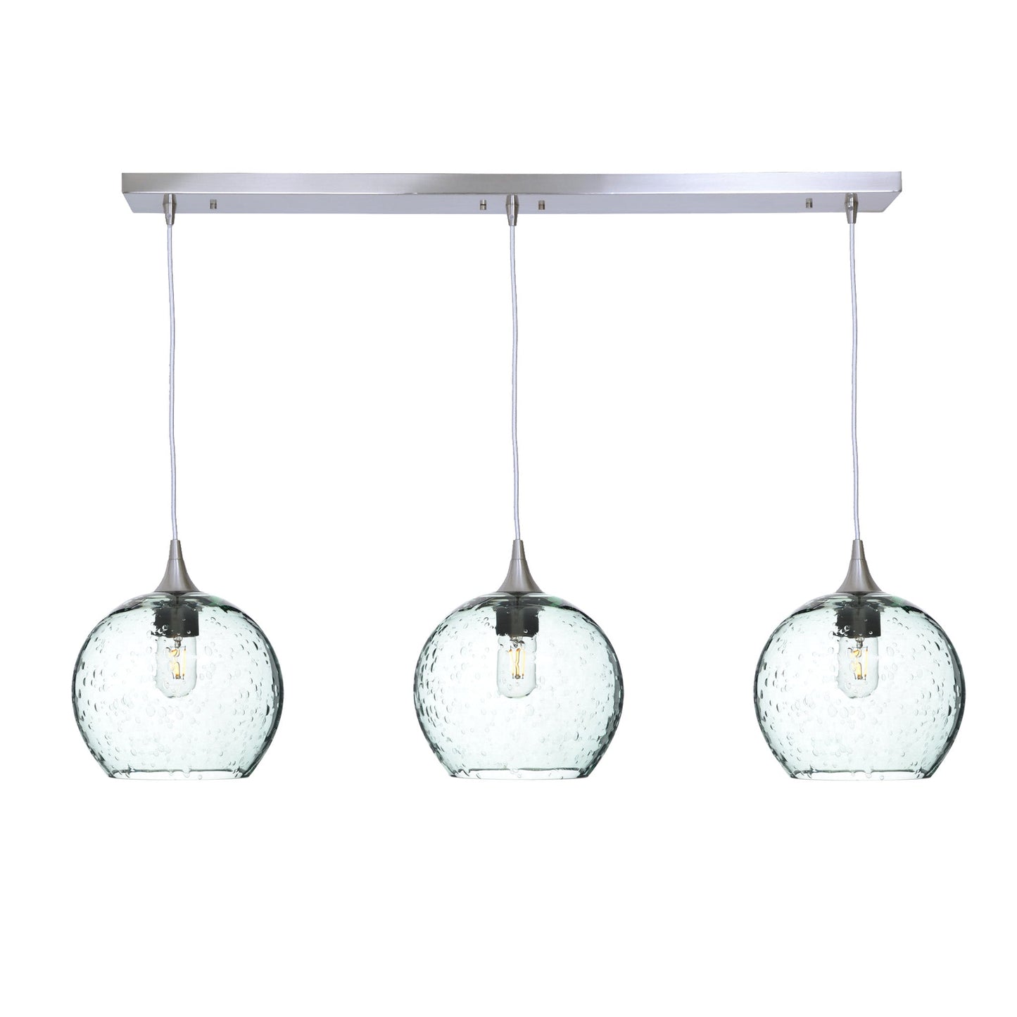 768 3 Pendant Linear Chandelier-Glass-Bicycle Glass Co - Hotshop-Brushed Nickel - 4ft Cord-Lunar-Eco Clear-Bicycle Glass Co