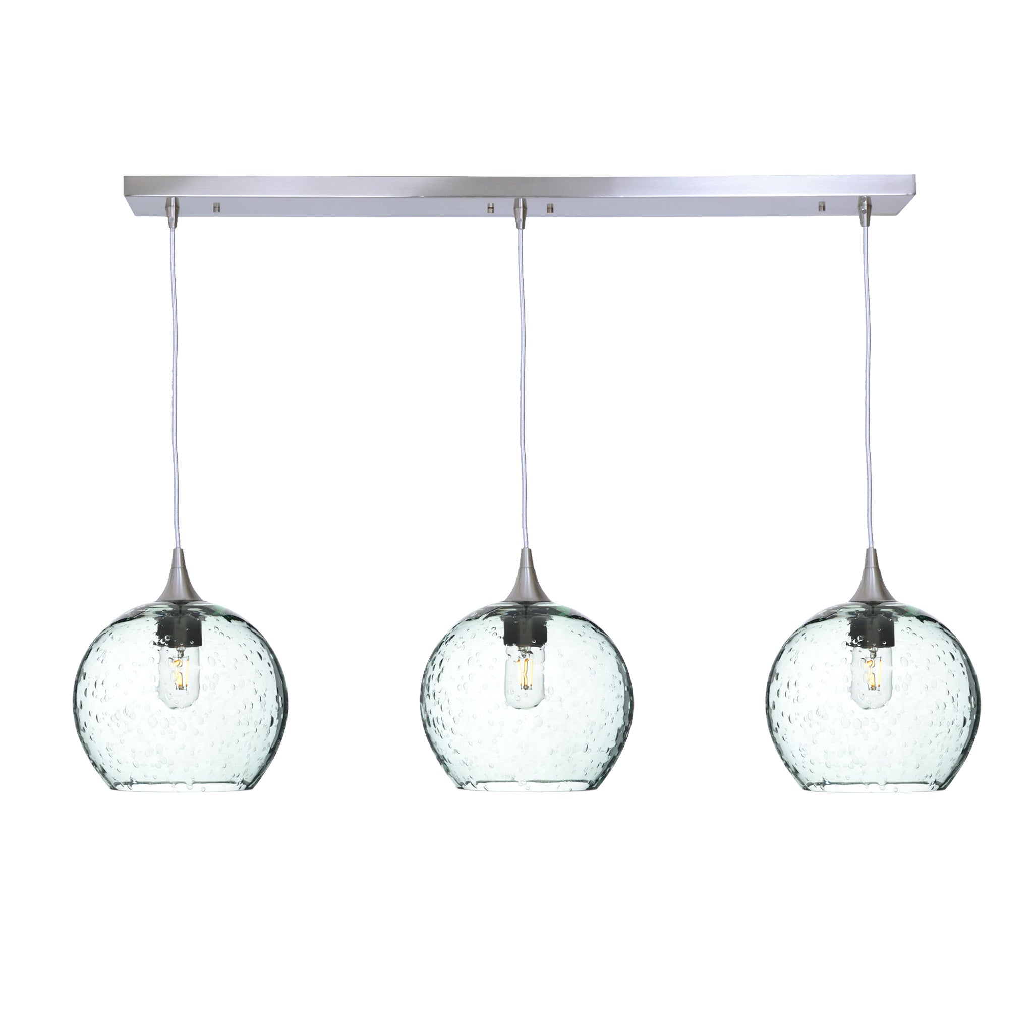 768 3 Pendant Linear Chandelier-Glass-Bicycle Glass Co - Hotshop-Brushed Nickel - 4ft Cord-Lunar-Eco Clear-Bicycle Glass Co