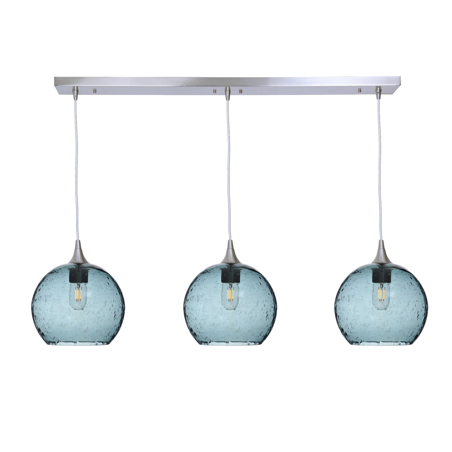768 3 Pendant Linear Chandelier-Glass-Bicycle Glass Co - Hotshop-Brushed Nickel - 4ft Cord-Lunar-Slate Gray-Bicycle Glass Co