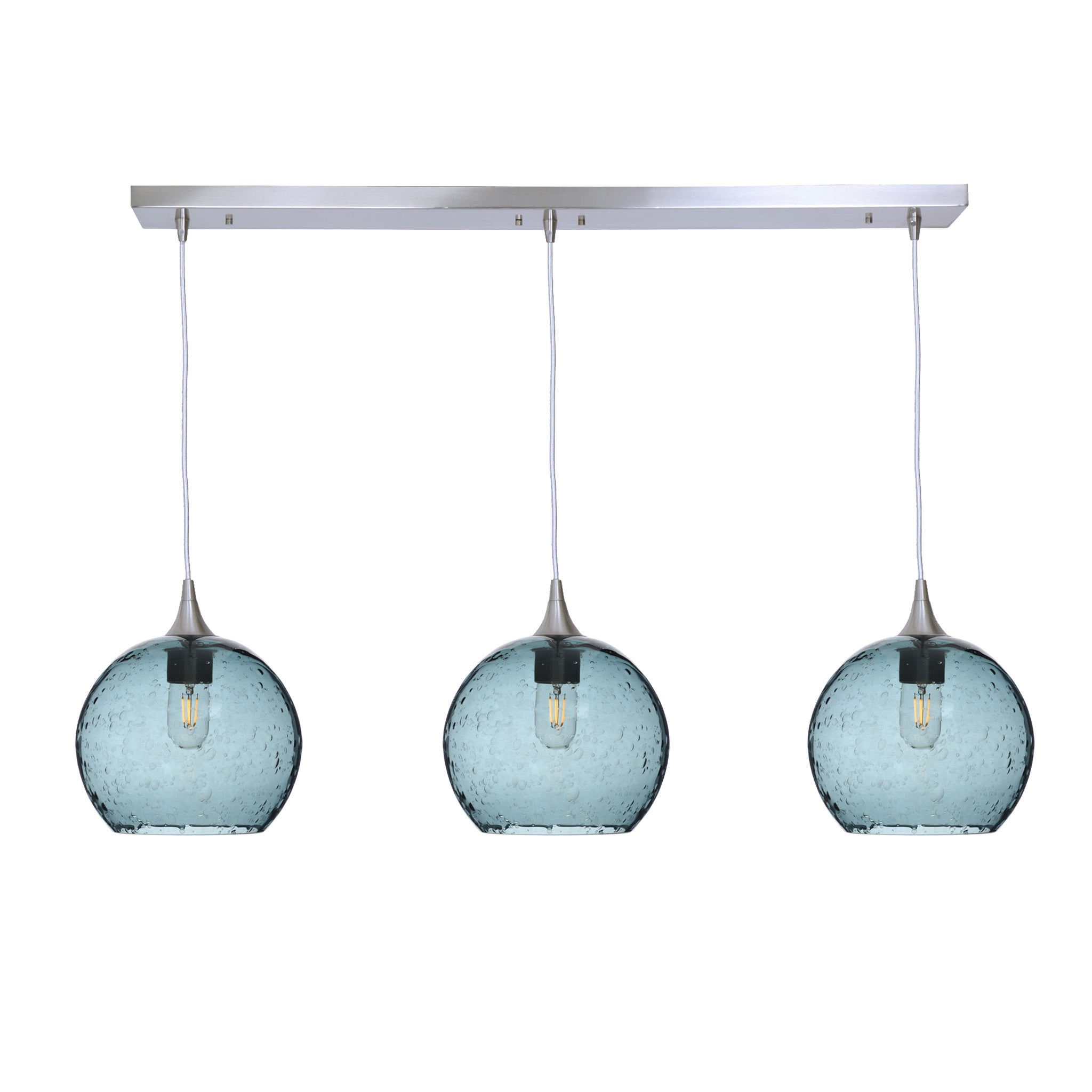 768 3 Pendant Linear Chandelier-Glass-Bicycle Glass Co - Hotshop-Brushed Nickel - 4ft Cord-Lunar-Slate Gray-Bicycle Glass Co