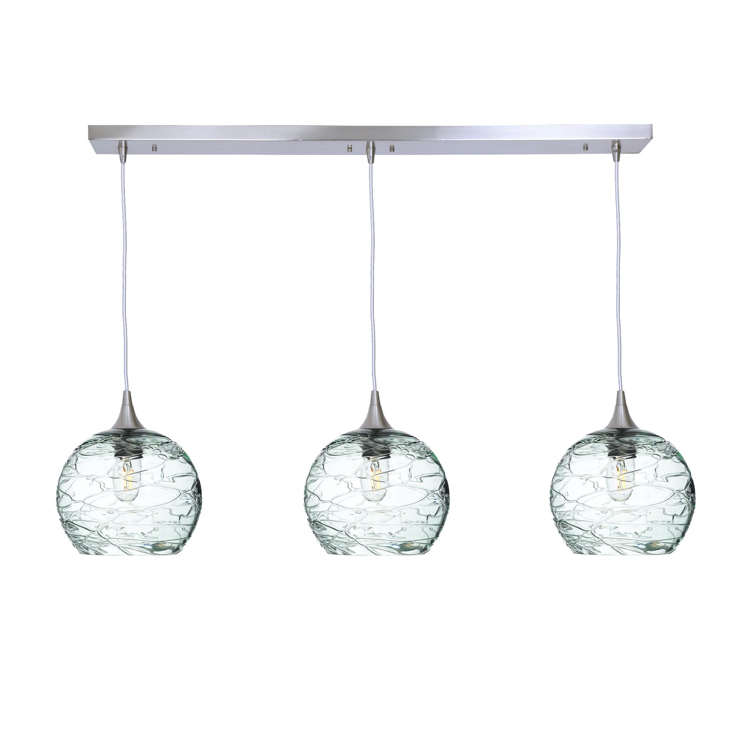 768 3 Pendant Linear Chandelier-Glass-Bicycle Glass Co - Hotshop-Brushed Nickel - 4ft Cord-Spun-Eco Clear-Bicycle Glass Co