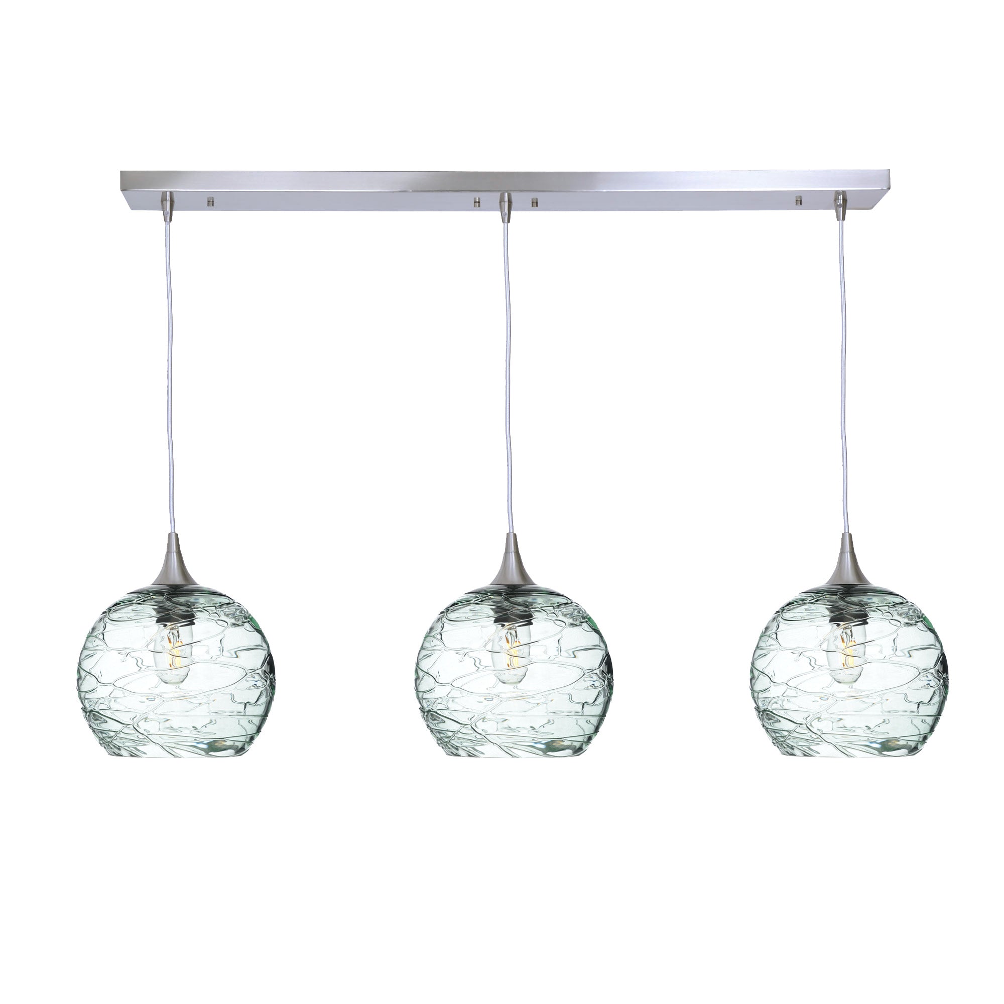 768 3 Pendant Linear Chandelier-Glass-Bicycle Glass Co - Hotshop-Brushed Nickel - 4ft Cord-Spun-Eco Clear-Bicycle Glass Co