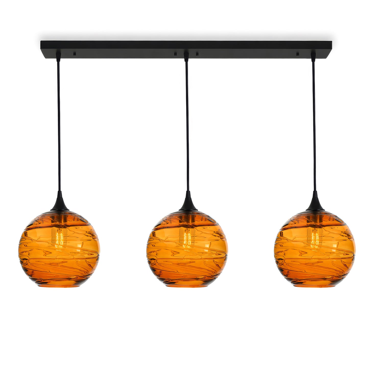 768 3 Pendant Linear Chandelier-Glass-Bicycle Glass Co - Hotshop-Brushed Nickel - 4ft Cord-Spun-Golden Amber-Bicycle Glass Co
