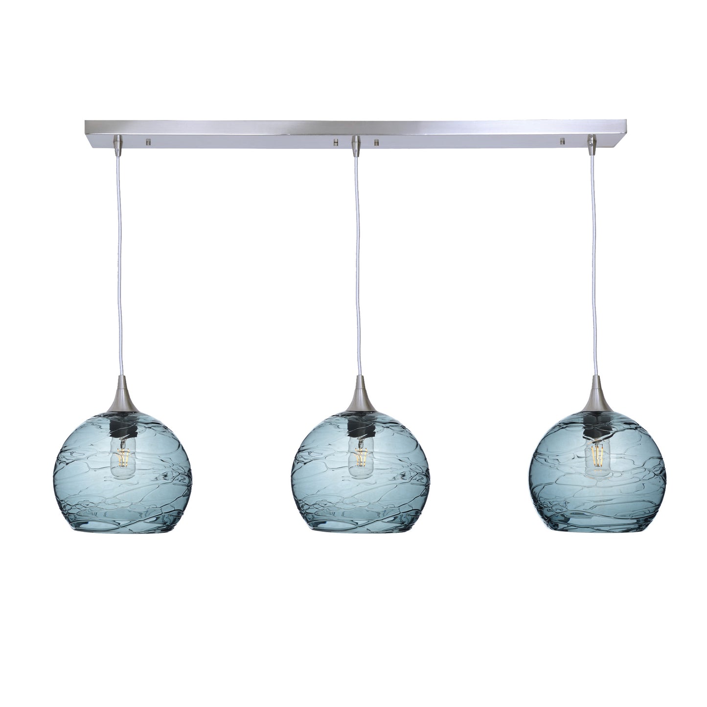768 3 Pendant Linear Chandelier-Glass-Bicycle Glass Co - Hotshop-Brushed Nickel - 4ft Cord-Spun-Slate Gray-Bicycle Glass Co