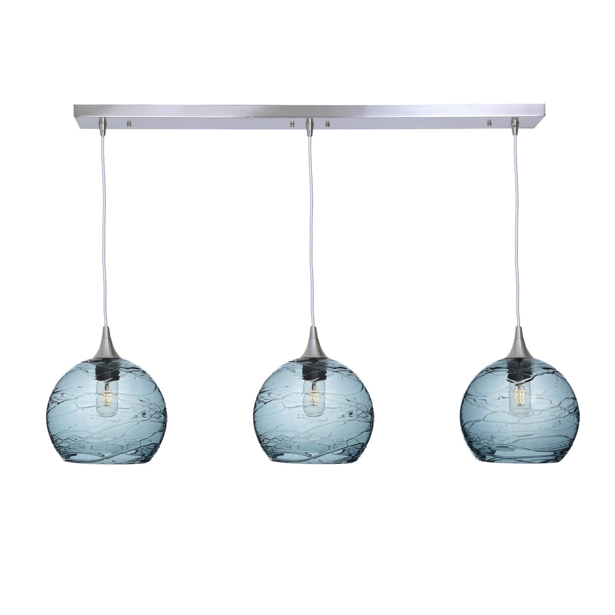 768 3 Pendant Linear Chandelier-Glass-Bicycle Glass Co - Hotshop-Brushed Nickel - 4ft Cord-Spun-Slate Gray-Bicycle Glass Co