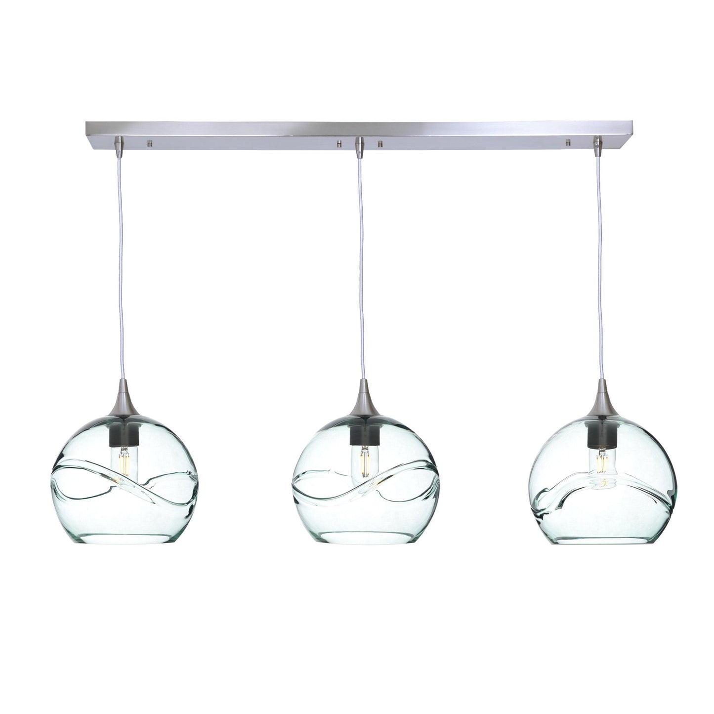 768 3 Pendant Linear Chandelier-Glass-Bicycle Glass Co - Hotshop-Brushed Nickel - 4ft Cord-Swell-Eco Clear-Bicycle Glass Co