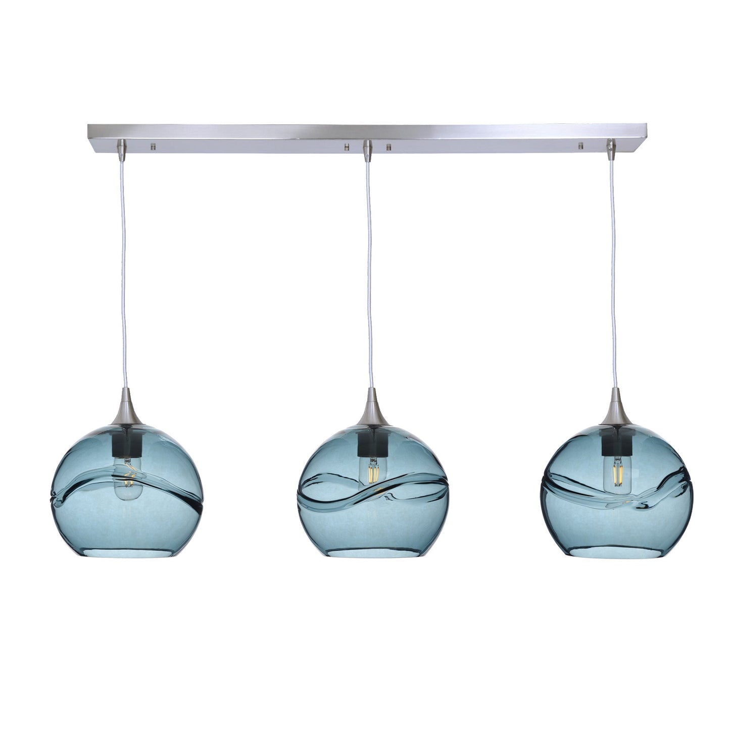 768 3 Pendant Linear Chandelier-Glass-Bicycle Glass Co - Hotshop-Brushed Nickel - 4ft Cord-Swell-Slate Gray-Bicycle Glass Co