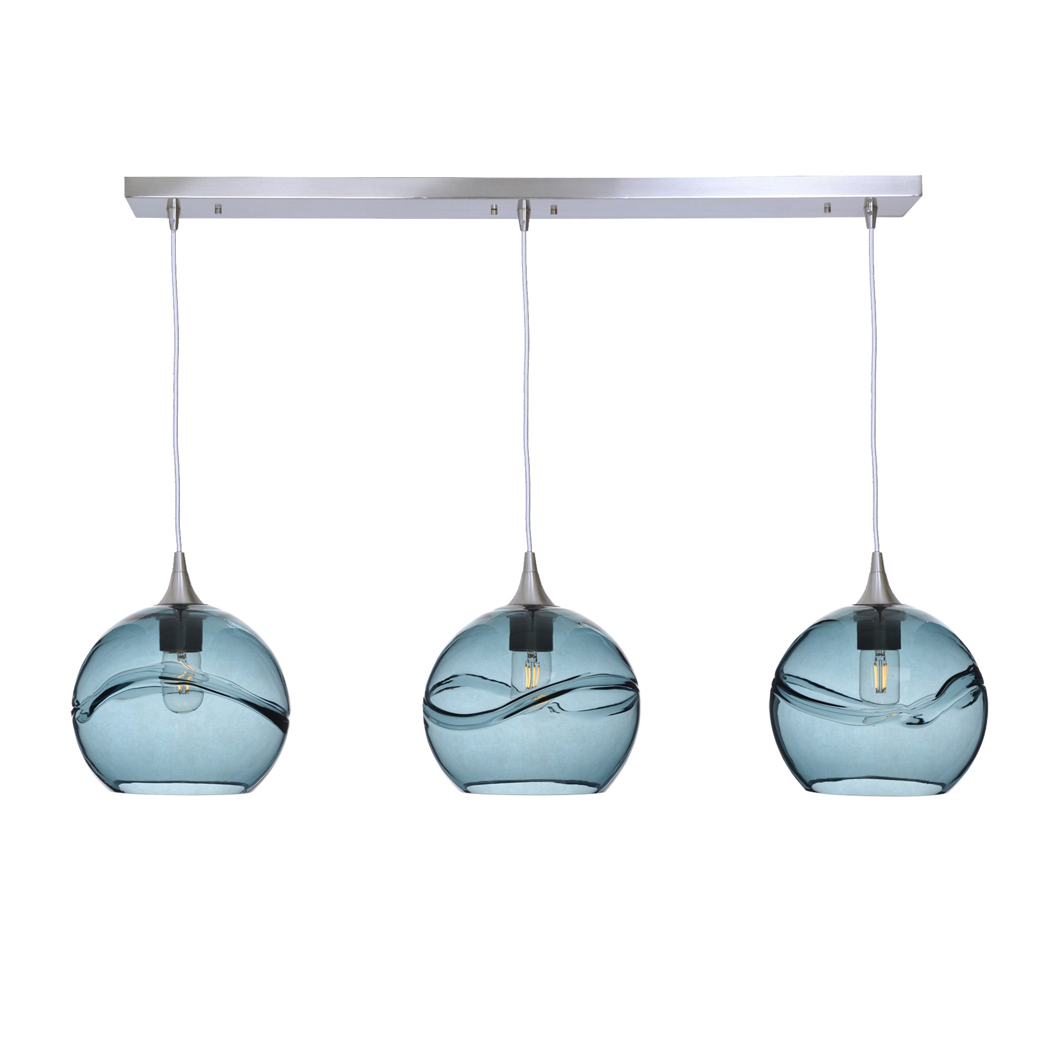 768 3 Pendant Linear Chandelier-Glass-Bicycle Glass Co - Hotshop-Brushed Nickel - 4ft Cord-Swell-Slate Gray-Bicycle Glass Co
