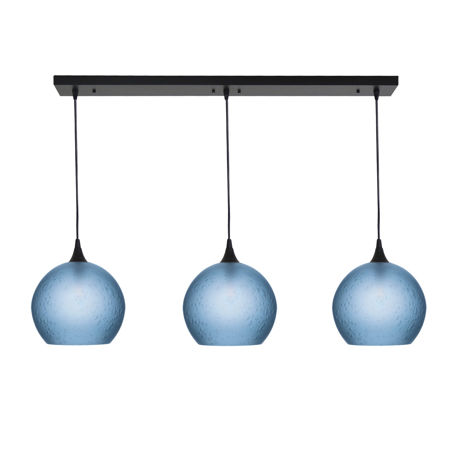 768 3 Pendant Linear Chandelier-Glass-Bicycle Glass Co - Hotshop-Matte Black - 4ft Cord-Celestial-Steel Blue-Bicycle Glass Co