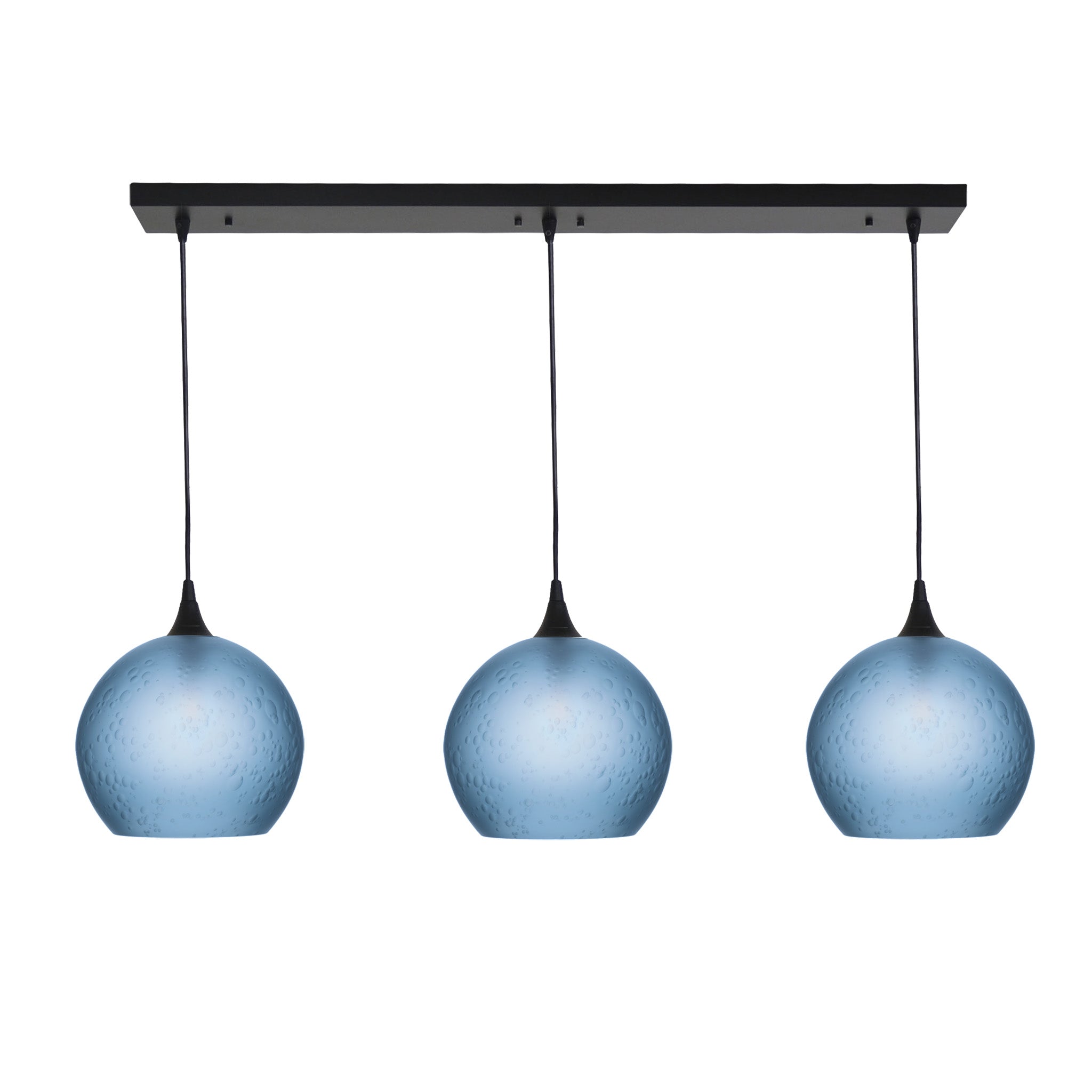 768 3 Pendant Linear Chandelier-Glass-Bicycle Glass Co - Hotshop-Matte Black - 4ft Cord-Celestial-Steel Blue-Bicycle Glass Co