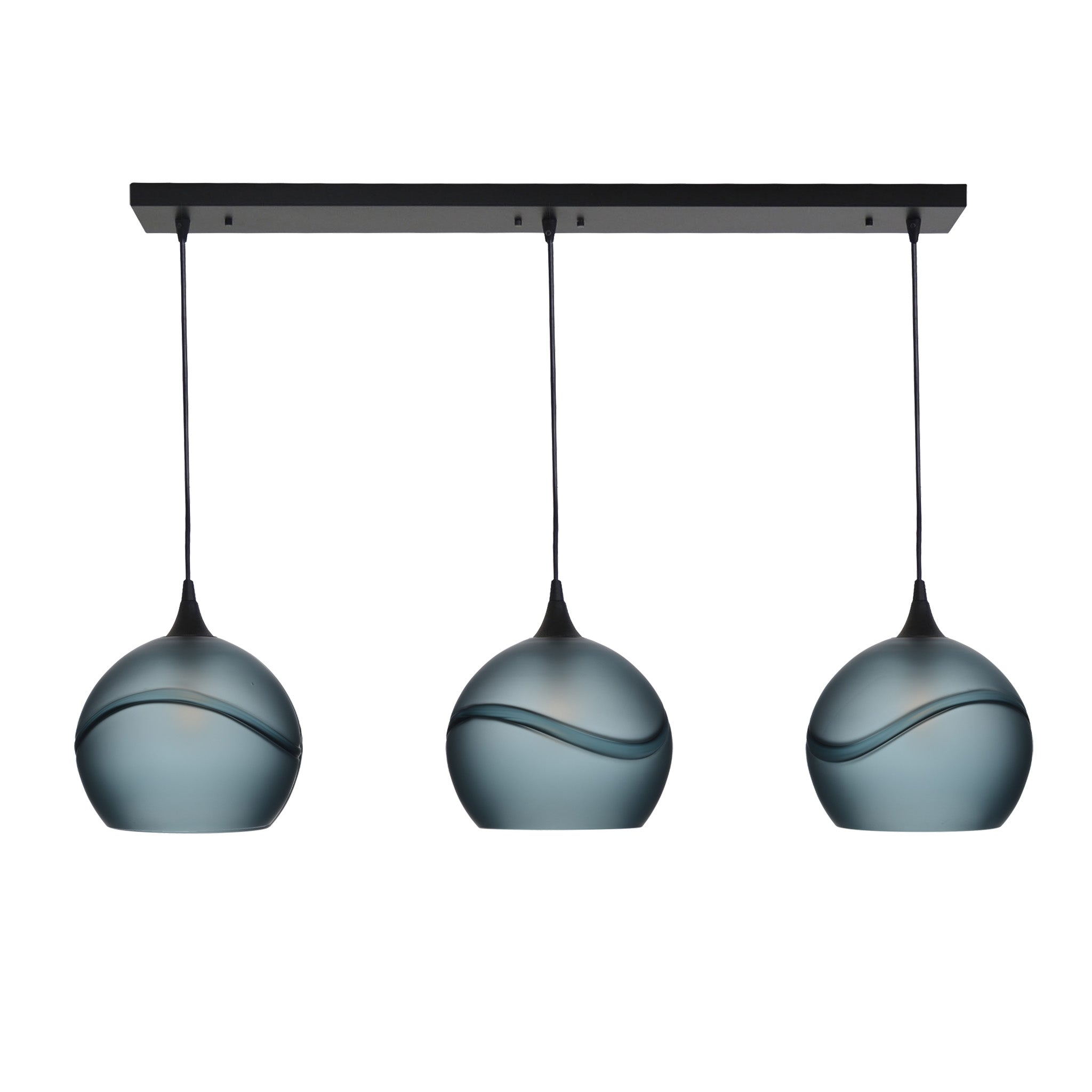 768 3 Pendant Linear Chandelier-Glass-Bicycle Glass Co - Hotshop-Matte Black - 4ft Cord-Glacial-Slate Gray-Bicycle Glass Co