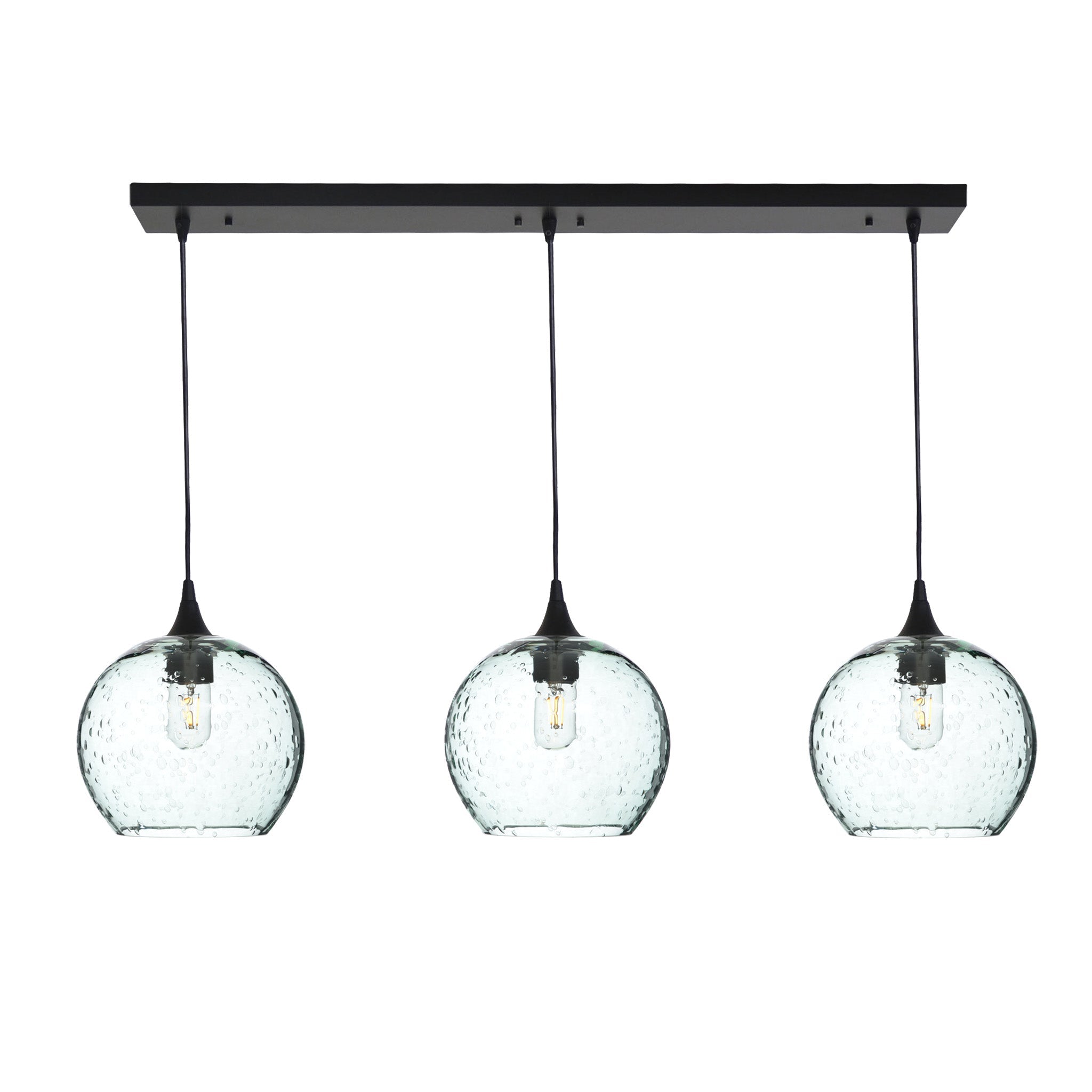 768 3 Pendant Linear Chandelier-Glass-Bicycle Glass Co - Hotshop-Matte Black - 4ft Cord-Lunar-Eco Clear-Bicycle Glass Co