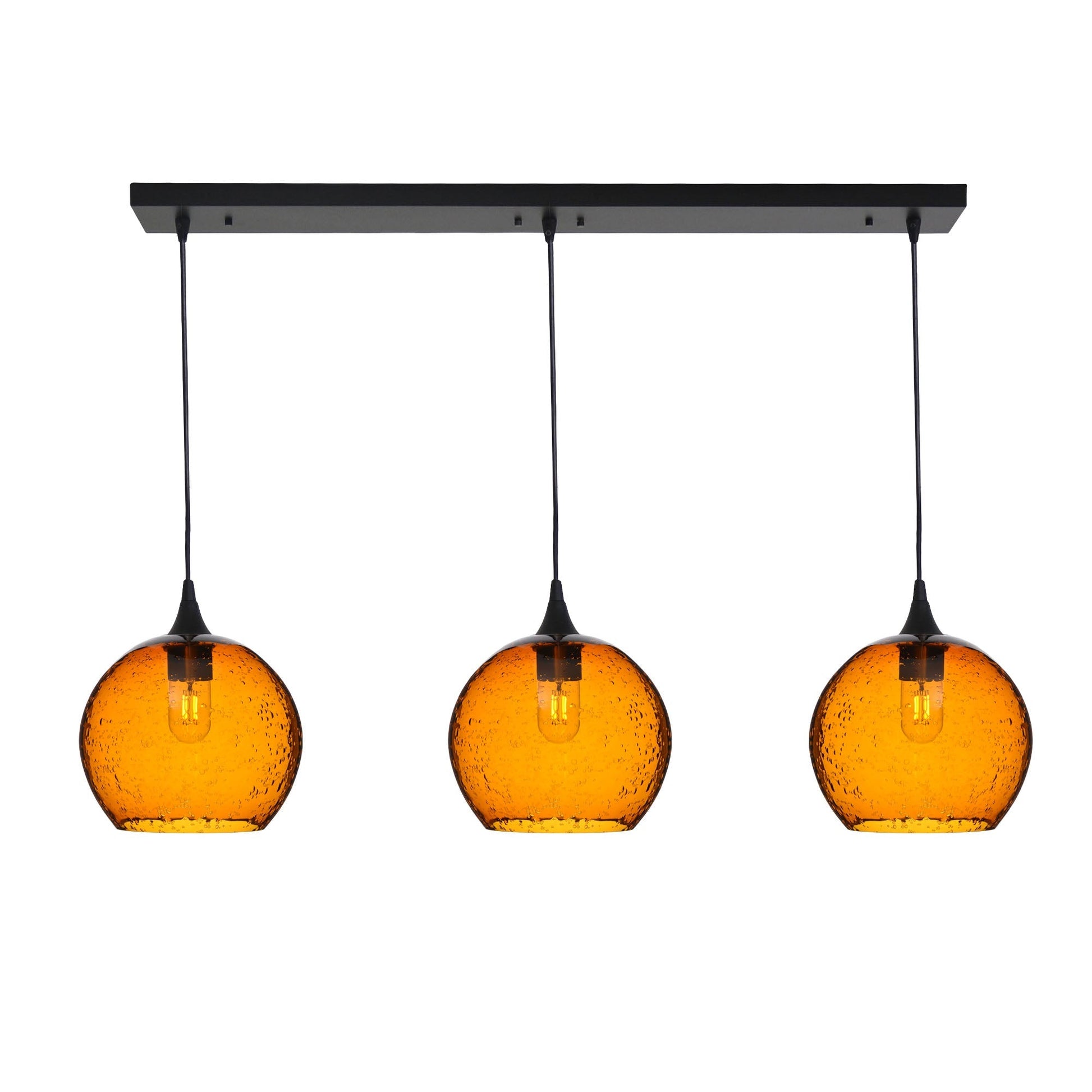 768 3 Pendant Linear Chandelier-Glass-Bicycle Glass Co - Hotshop-Matte Black - 4ft Cord-Lunar-Golden Amber-Bicycle Glass Co