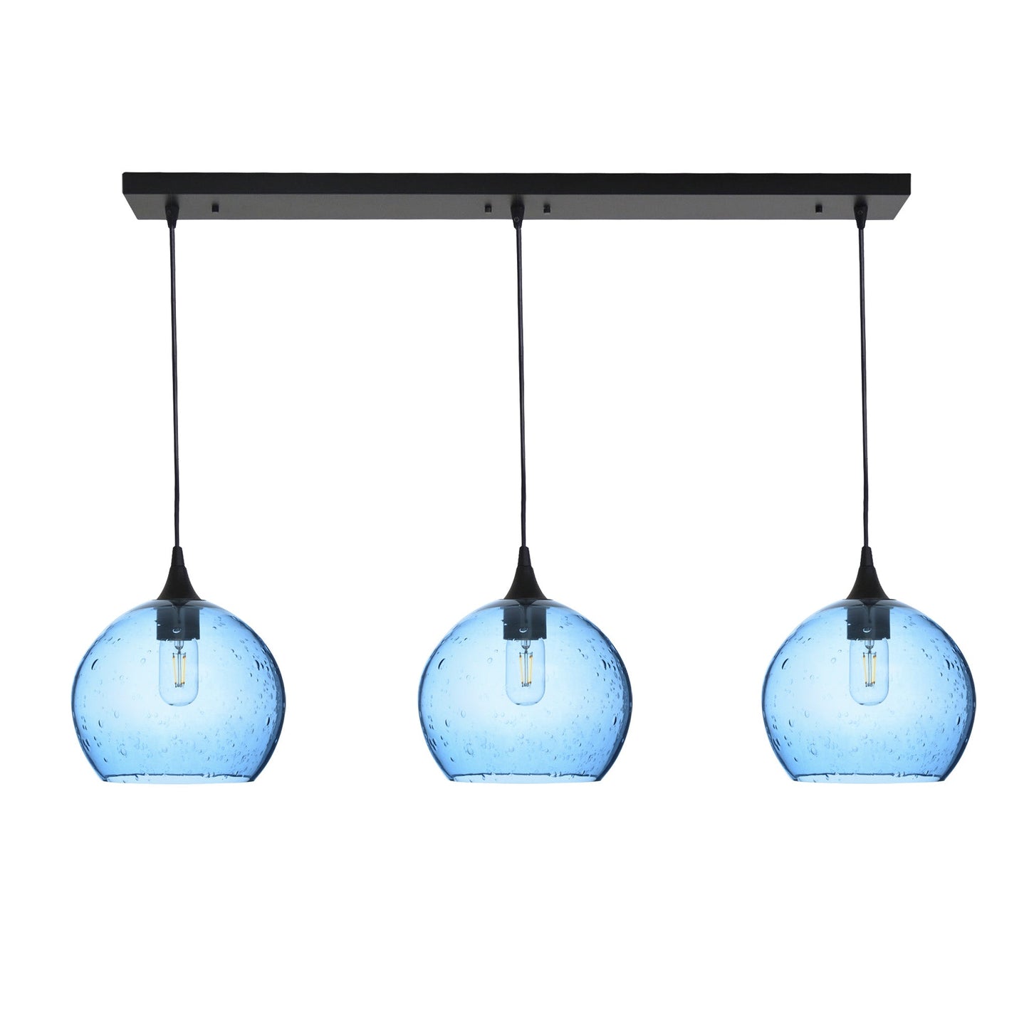 768 3 Pendant Linear Chandelier-Glass-Bicycle Glass Co - Hotshop-Matte Black - 4ft Cord-Lunar-Steel Blue-Bicycle Glass Co