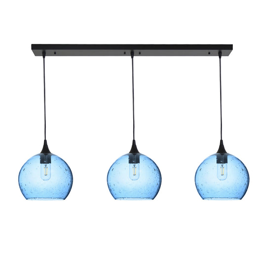 768 3 Pendant Linear Chandelier-Glass-Bicycle Glass Co - Hotshop-Matte Black - 4ft Cord-Lunar-Steel Blue-Bicycle Glass Co