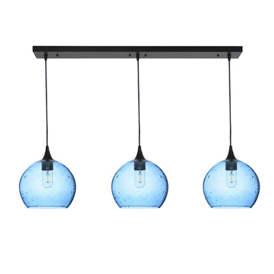 768 3 Pendant Linear Chandelier-Glass-Bicycle Glass Co - Hotshop-Matte Black - 4ft Cord-Lunar-Steel Blue-Bicycle Glass Co
