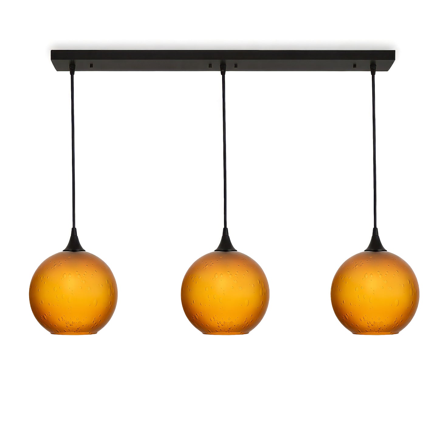 768 3 Pendant Linear Chandelier-Glass-Bicycle Glass Co - Hotshop-Matte Black - 4ft Cord-Spun-Golden Amber-Bicycle Glass Co