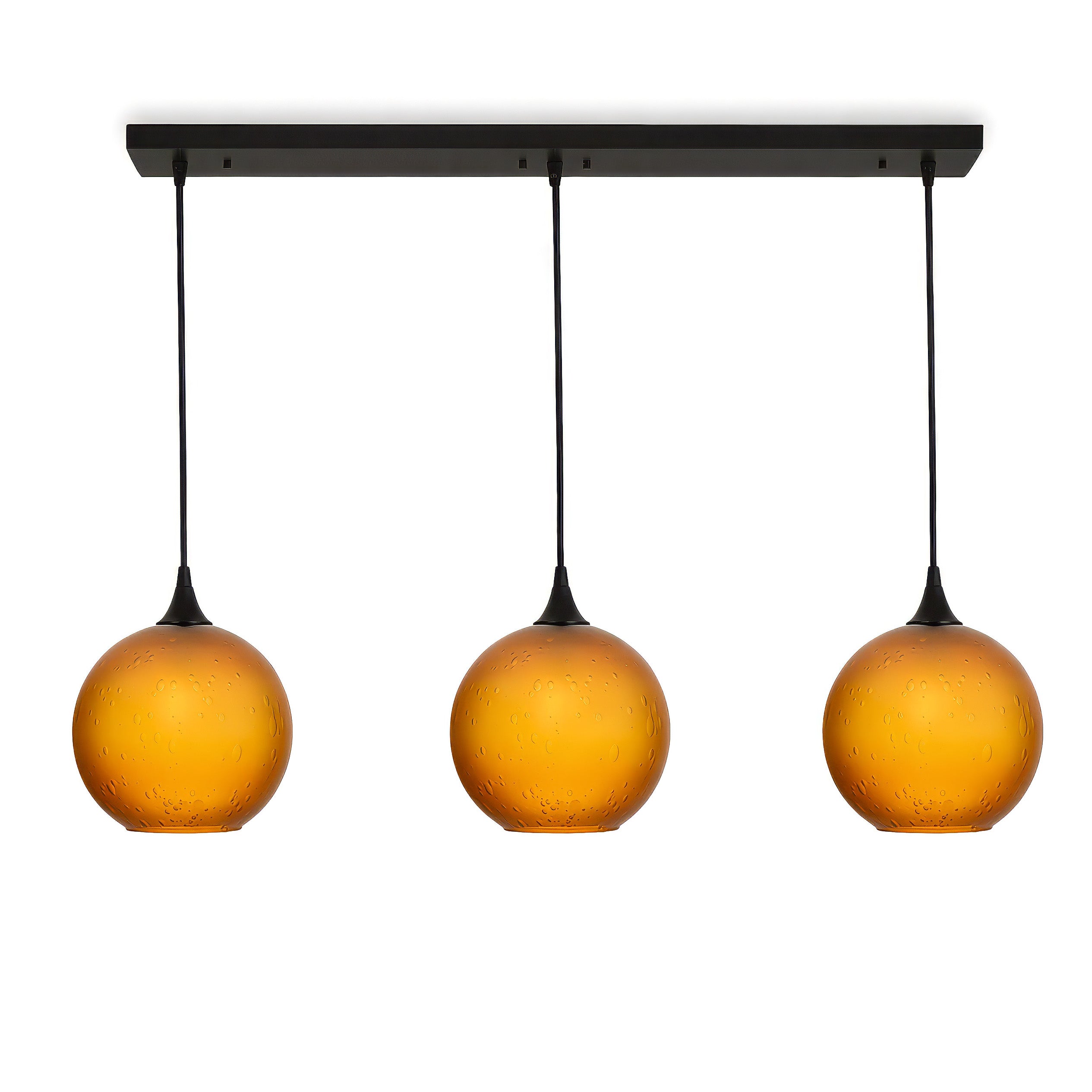 768 3 Pendant Linear Chandelier-Glass-Bicycle Glass Co - Hotshop-Matte Black - 4ft Cord-Spun-Golden Amber-Bicycle Glass Co