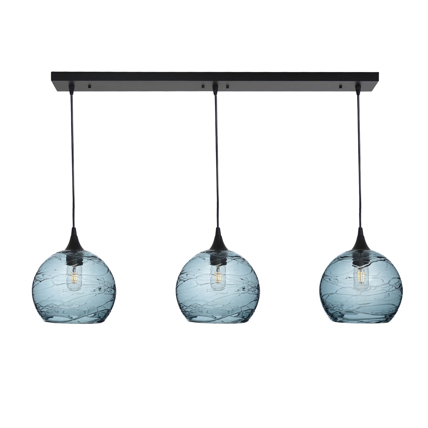 768 3 Pendant Linear Chandelier-Glass-Bicycle Glass Co - Hotshop-Matte Black - 4ft Cord-Spun-Slate Gray-Bicycle Glass Co
