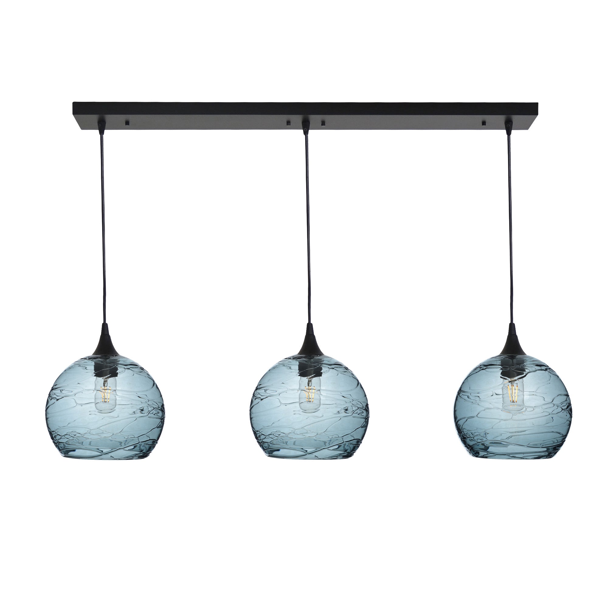768 3 Pendant Linear Chandelier-Glass-Bicycle Glass Co - Hotshop-Matte Black - 4ft Cord-Spun-Slate Gray-Bicycle Glass Co