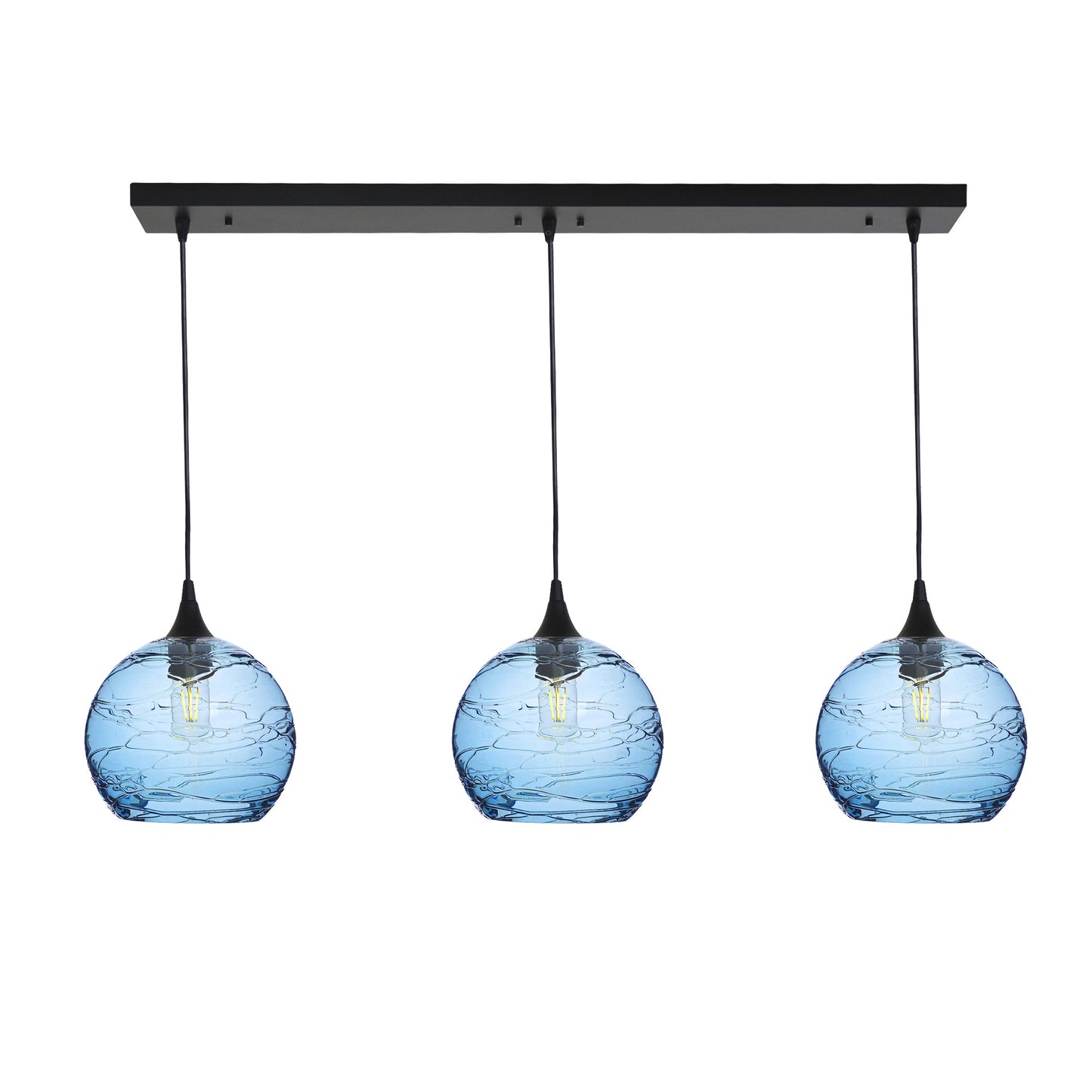 768 3 Pendant Linear Chandelier-Glass-Bicycle Glass Co - Hotshop-Matte Black - 4ft Cord-Spun-Steel Blue-Bicycle Glass Co