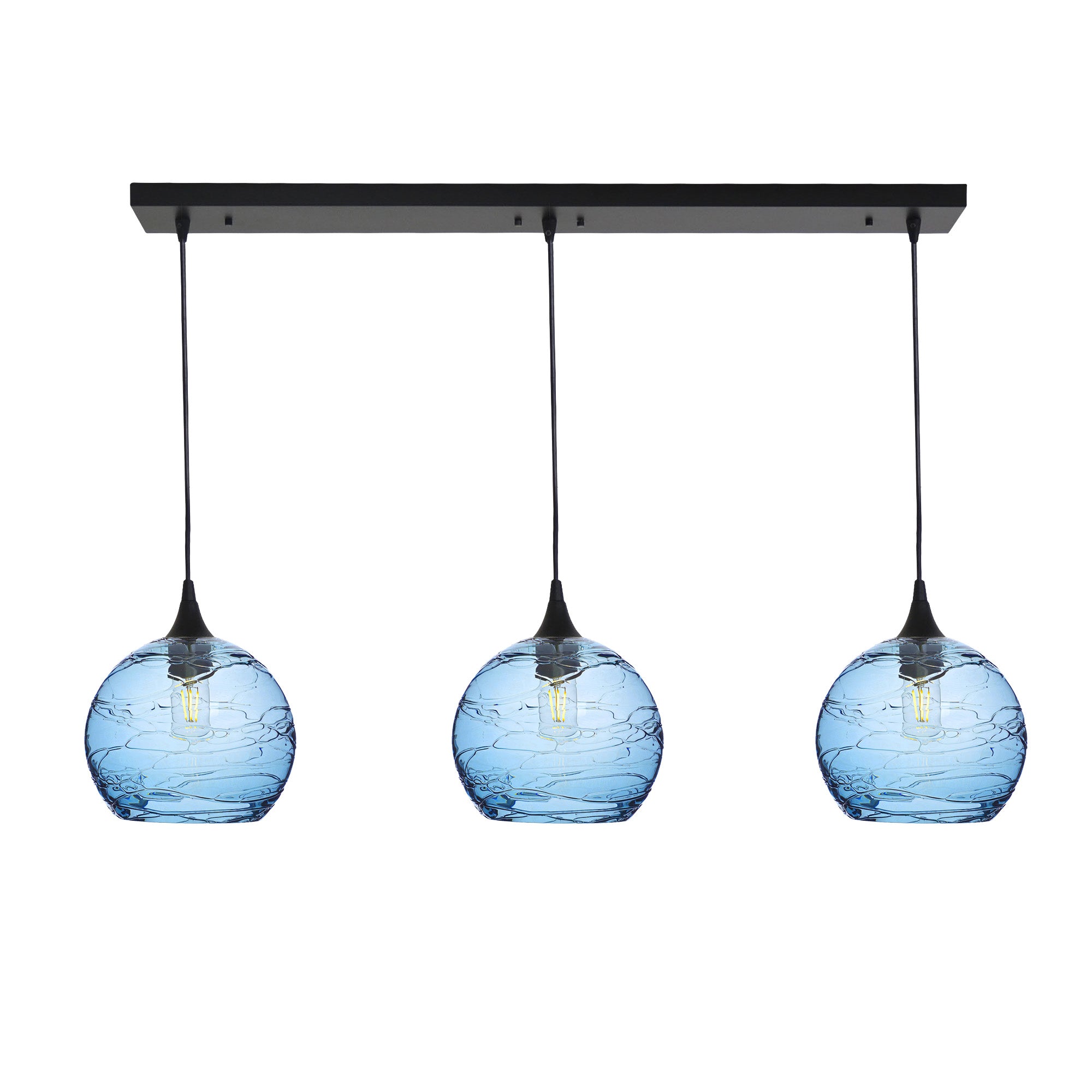 768 3 Pendant Linear Chandelier-Glass-Bicycle Glass Co - Hotshop-Matte Black - 4ft Cord-Spun-Steel Blue-Bicycle Glass Co