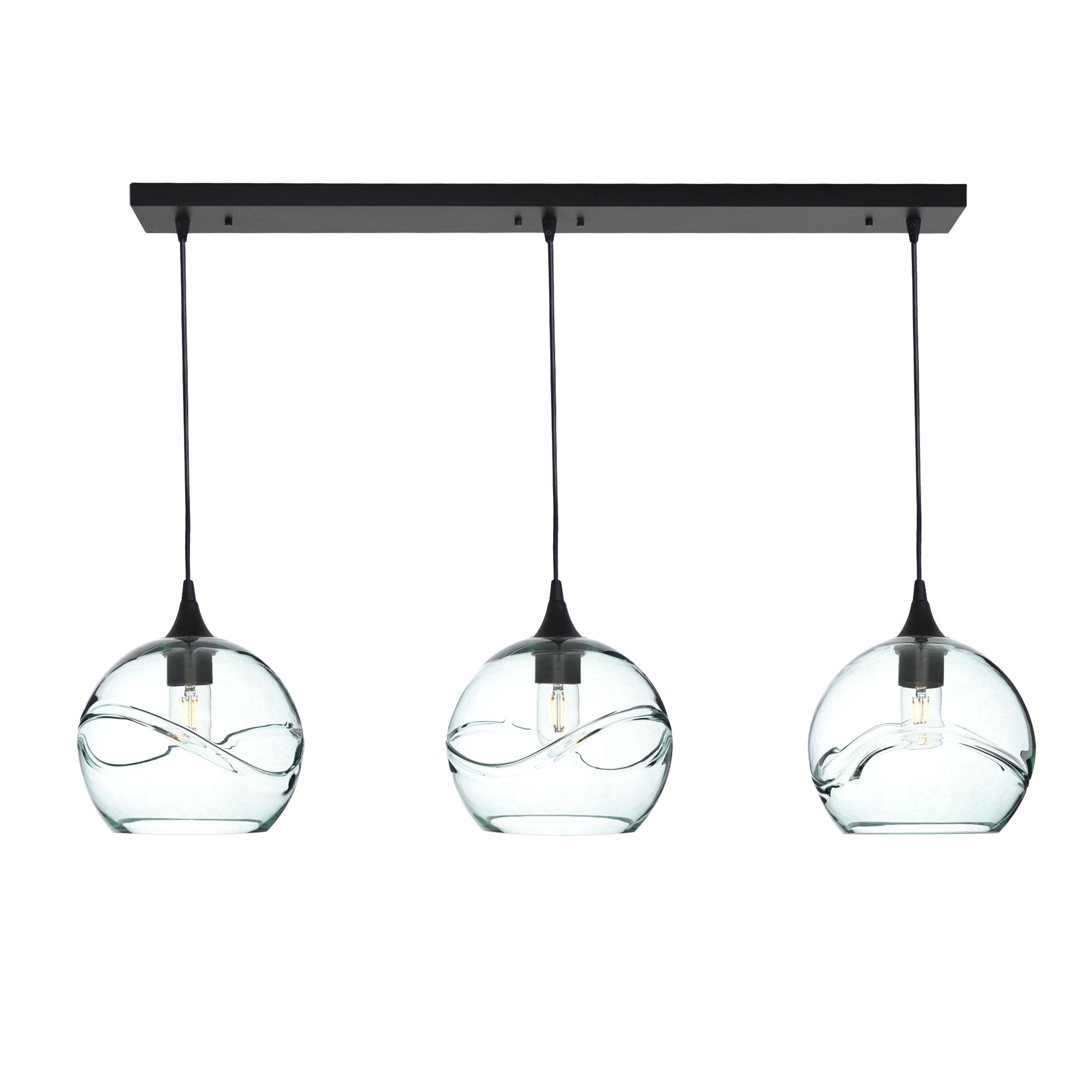 768 3 Pendant Linear Chandelier-Glass-Bicycle Glass Co - Hotshop-Matte Black - 4ft Cord-Swell-Eco Clear-Bicycle Glass Co
