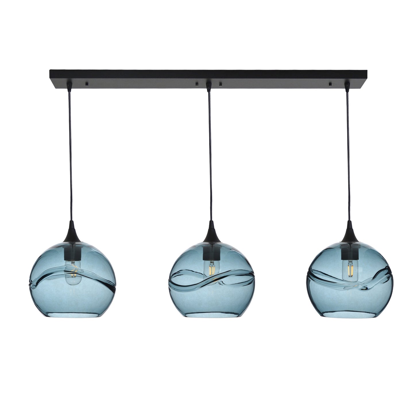 768 3 Pendant Linear Chandelier-Glass-Bicycle Glass Co - Hotshop-Matte Black - 4ft Cord-Swell-Slate Gray-Bicycle Glass Co