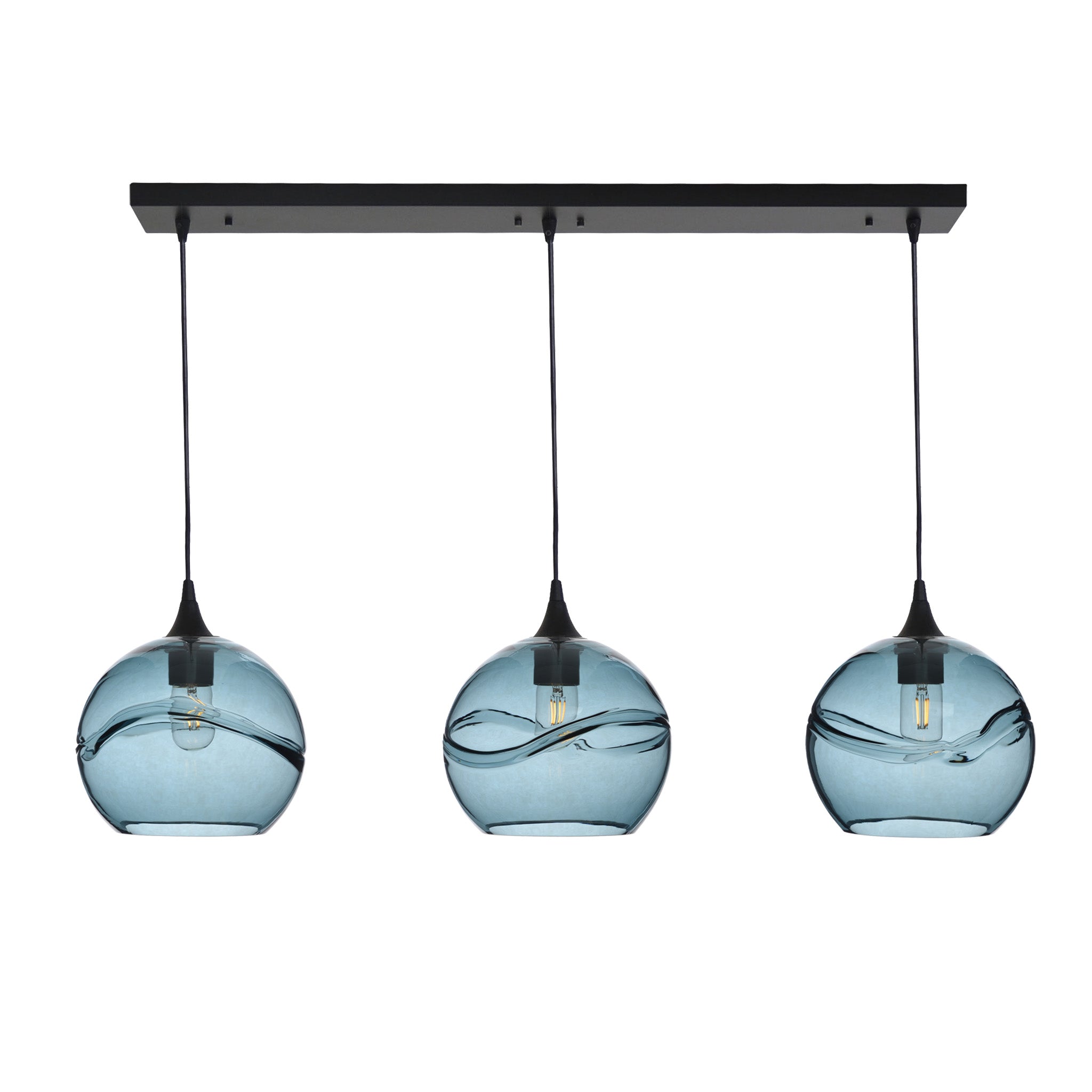 768 3 Pendant Linear Chandelier-Glass-Bicycle Glass Co - Hotshop-Matte Black - 4ft Cord-Swell-Slate Gray-Bicycle Glass Co