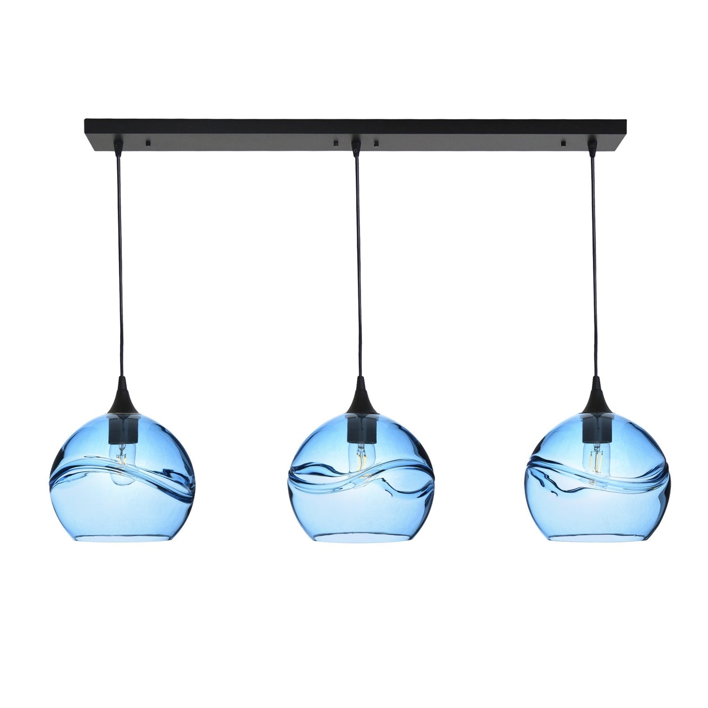 768 3 Pendant Linear Chandelier-Glass-Bicycle Glass Co - Hotshop-Matte Black - 4ft Cord-Swell-Steel Blue-Bicycle Glass Co