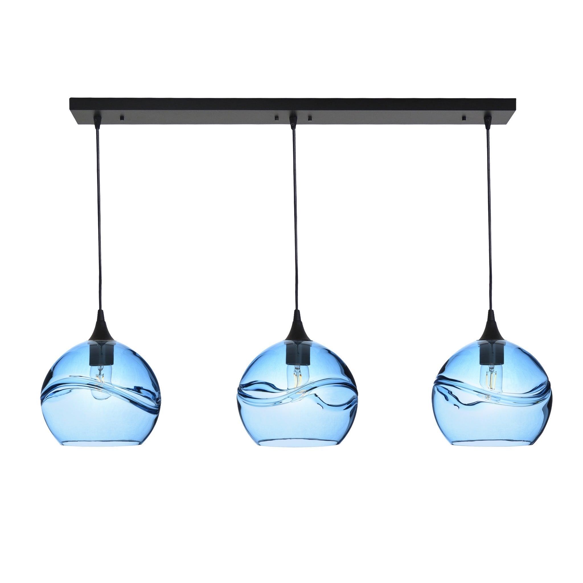768 3 Pendant Linear Chandelier-Glass-Bicycle Glass Co - Hotshop-Matte Black - 4ft Cord-Swell-Steel Blue-Bicycle Glass Co