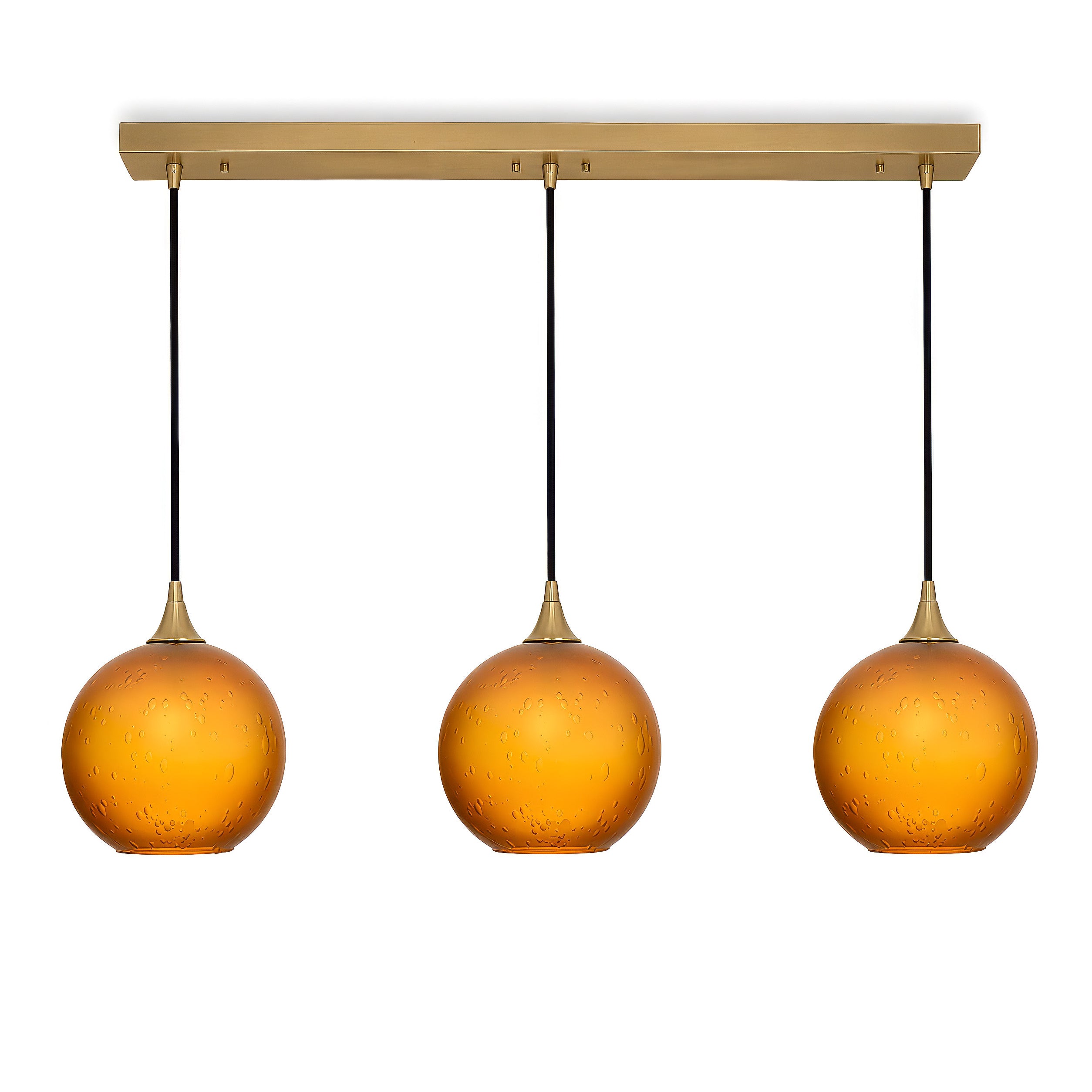 768 3 Pendant Linear Chandelier-Glass-Bicycle Glass Co - Hotshop-Polished Brass - 4ft Cord-Celestial-Golden Amber-Bicycle Glass Co