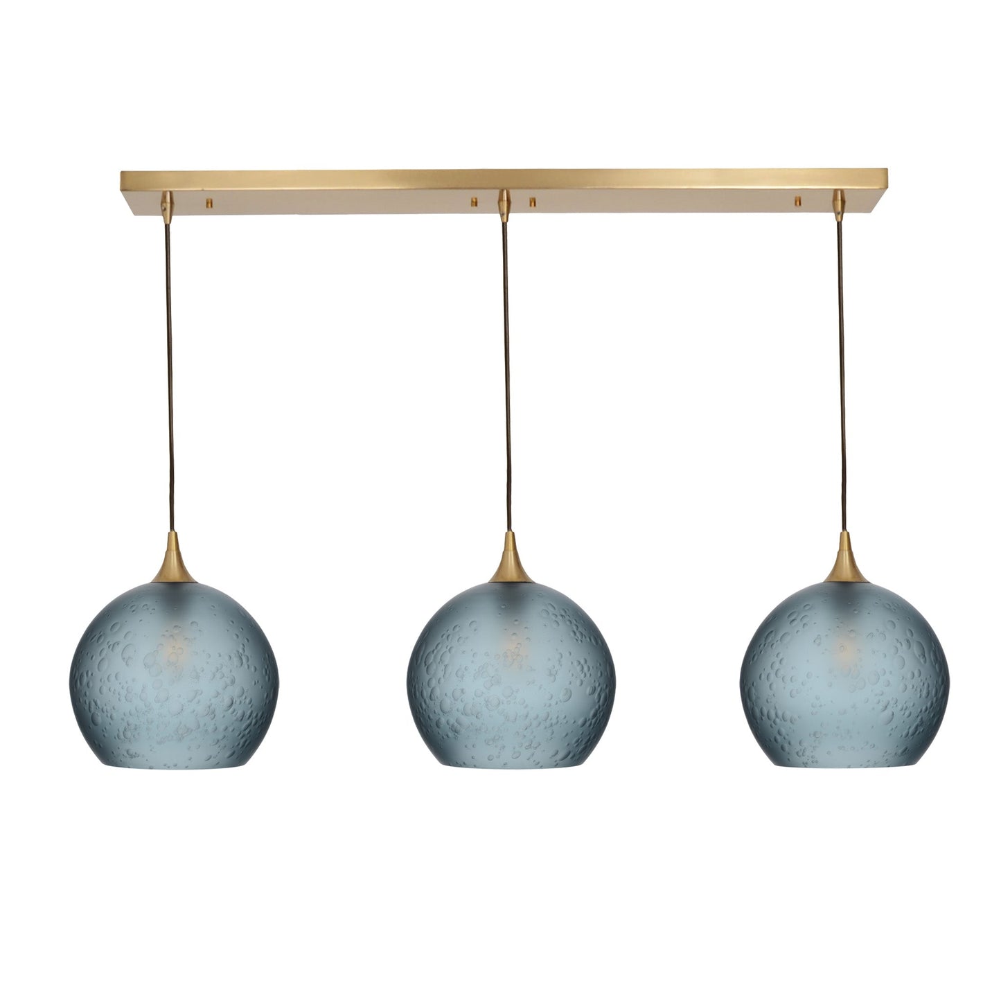768 3 Pendant Linear Chandelier-Glass-Bicycle Glass Co - Hotshop-Polished Brass - 4ft Cord-Celestial-Slate Gray-Bicycle Glass Co