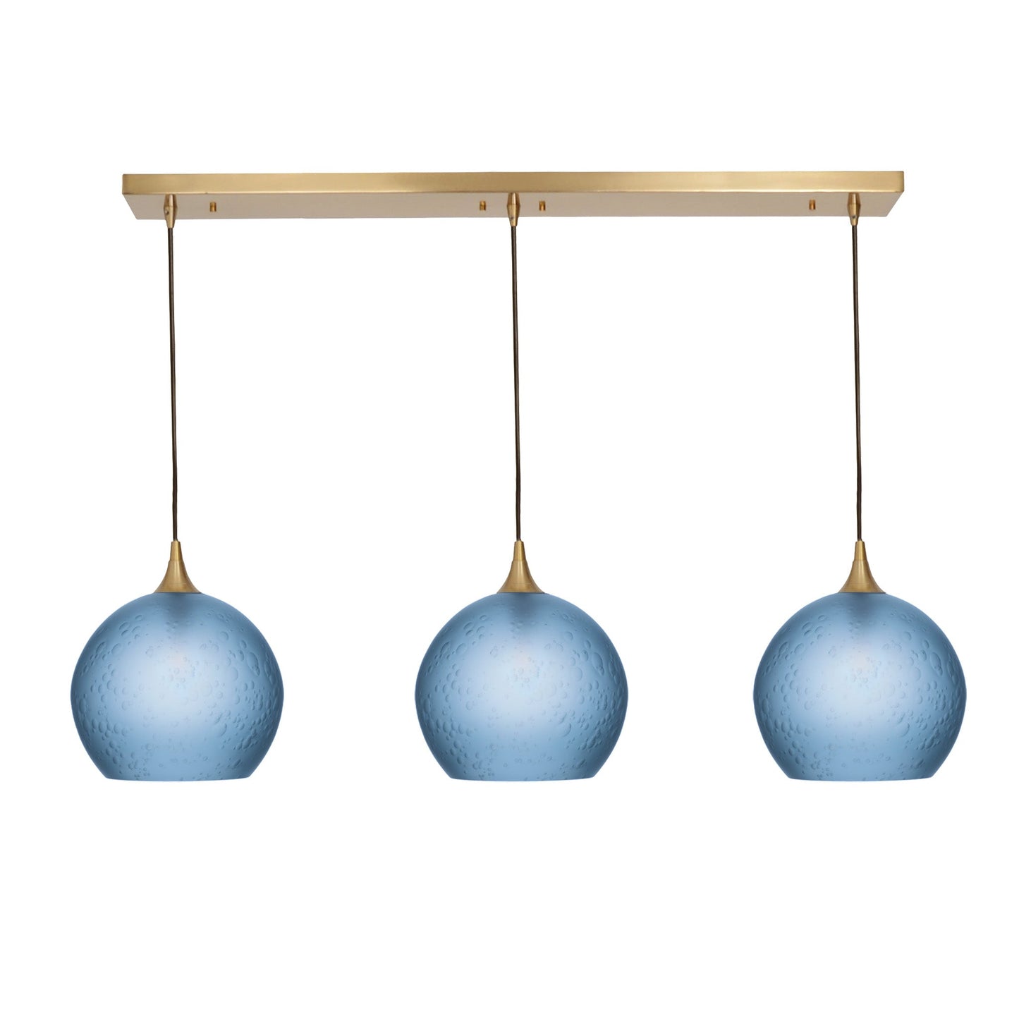 768 3 Pendant Linear Chandelier-Glass-Bicycle Glass Co - Hotshop-Polished Brass - 4ft Cord-Celestial-Steel Blue-Bicycle Glass Co