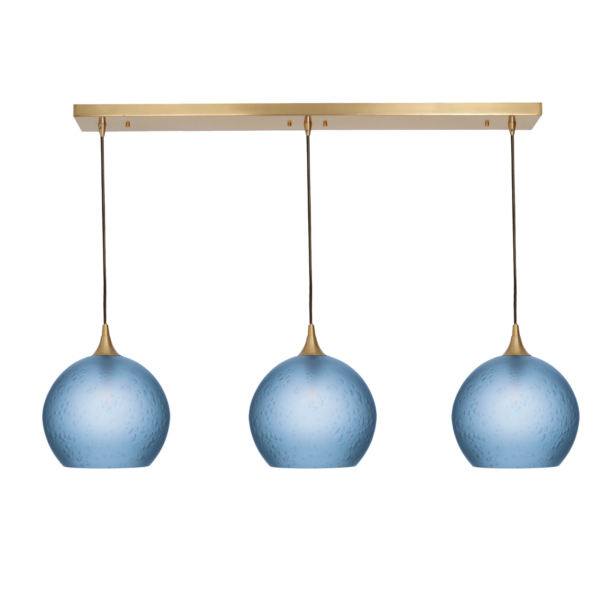 768 3 Pendant Linear Chandelier-Glass-Bicycle Glass Co - Hotshop-Polished Brass - 4ft Cord-Celestial-Steel Blue-Bicycle Glass Co