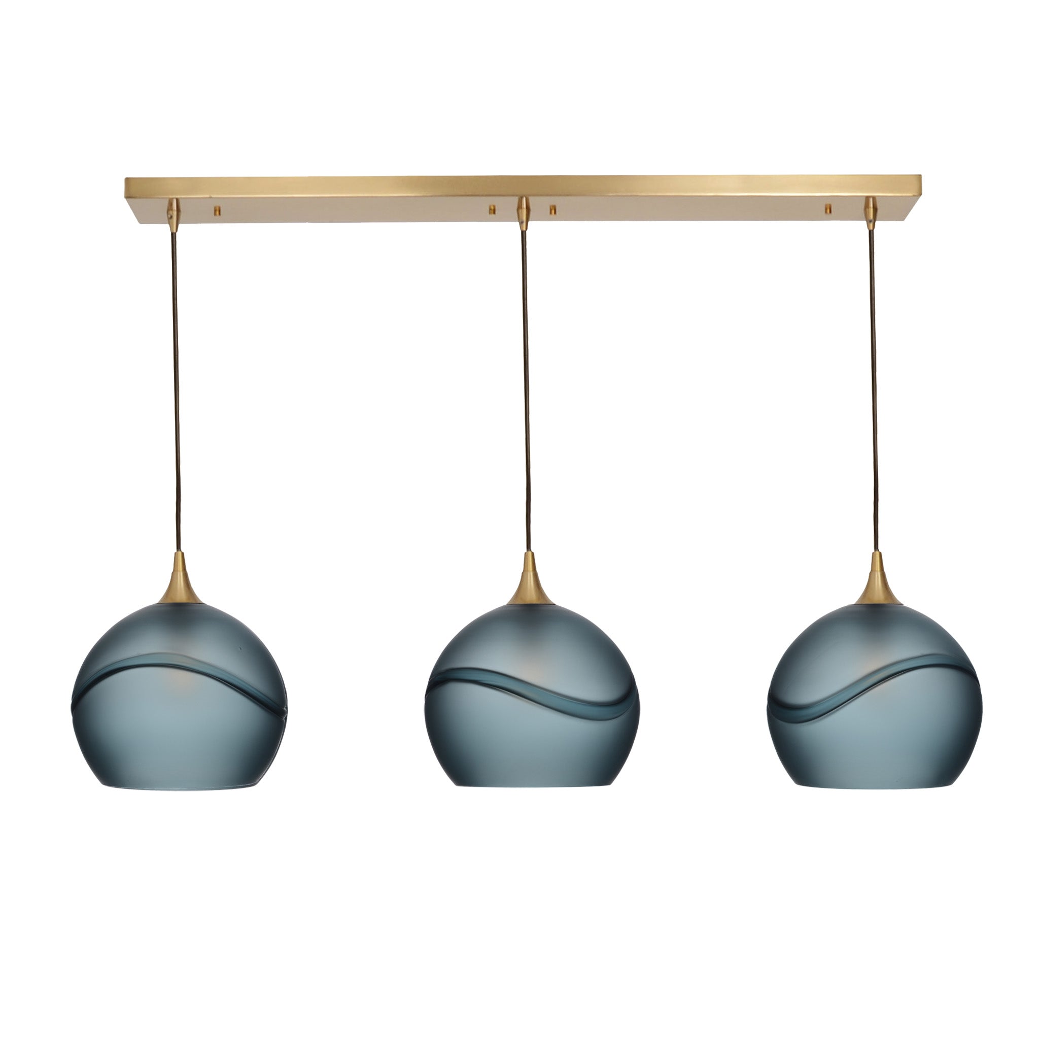 768 3 Pendant Linear Chandelier-Glass-Bicycle Glass Co - Hotshop-Polished Brass - 4ft Cord-Glacial-Slate Gray-Bicycle Glass Co