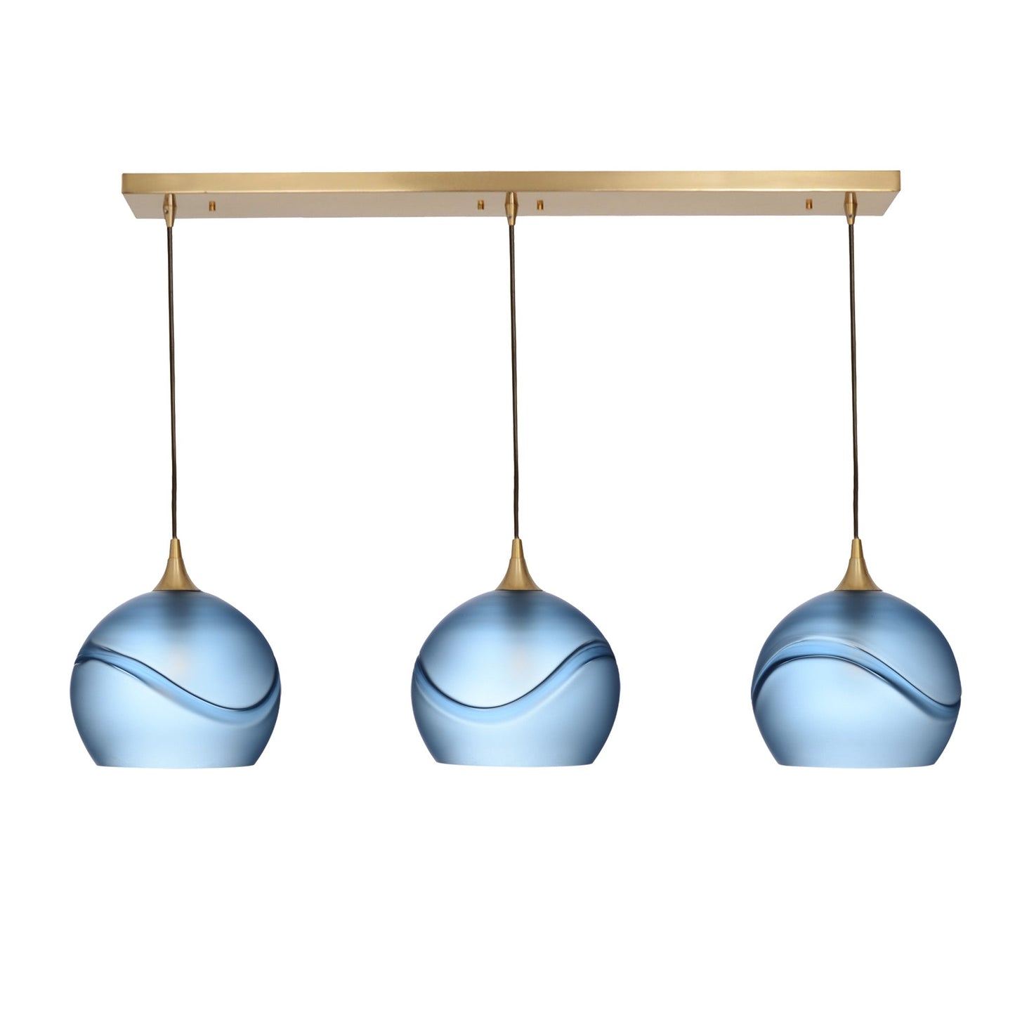 768 3 Pendant Linear Chandelier-Glass-Bicycle Glass Co - Hotshop-Polished Brass - 4ft Cord-Glacial-Steel Blue-Bicycle Glass Co