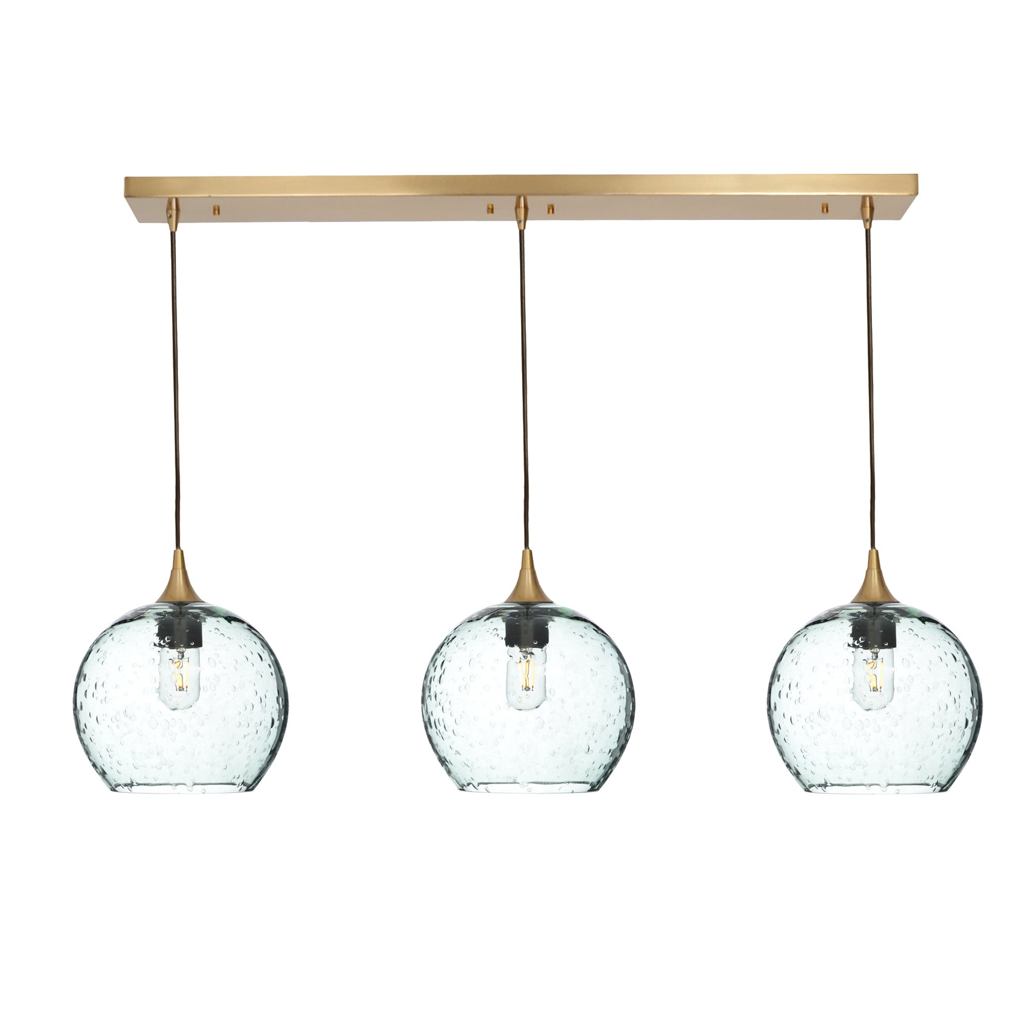 768 3 Pendant Linear Chandelier-Glass-Bicycle Glass Co - Hotshop-Polished Brass - 4ft Cord-Lunar-Eco Clear-Bicycle Glass Co