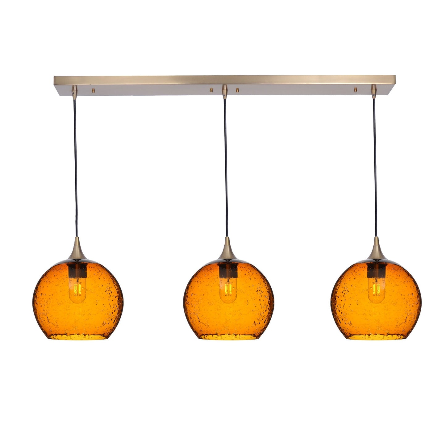 768 3 Pendant Linear Chandelier-Glass-Bicycle Glass Co - Hotshop-Polished Brass - 4ft Cord-Lunar-Golden Amber-Bicycle Glass Co